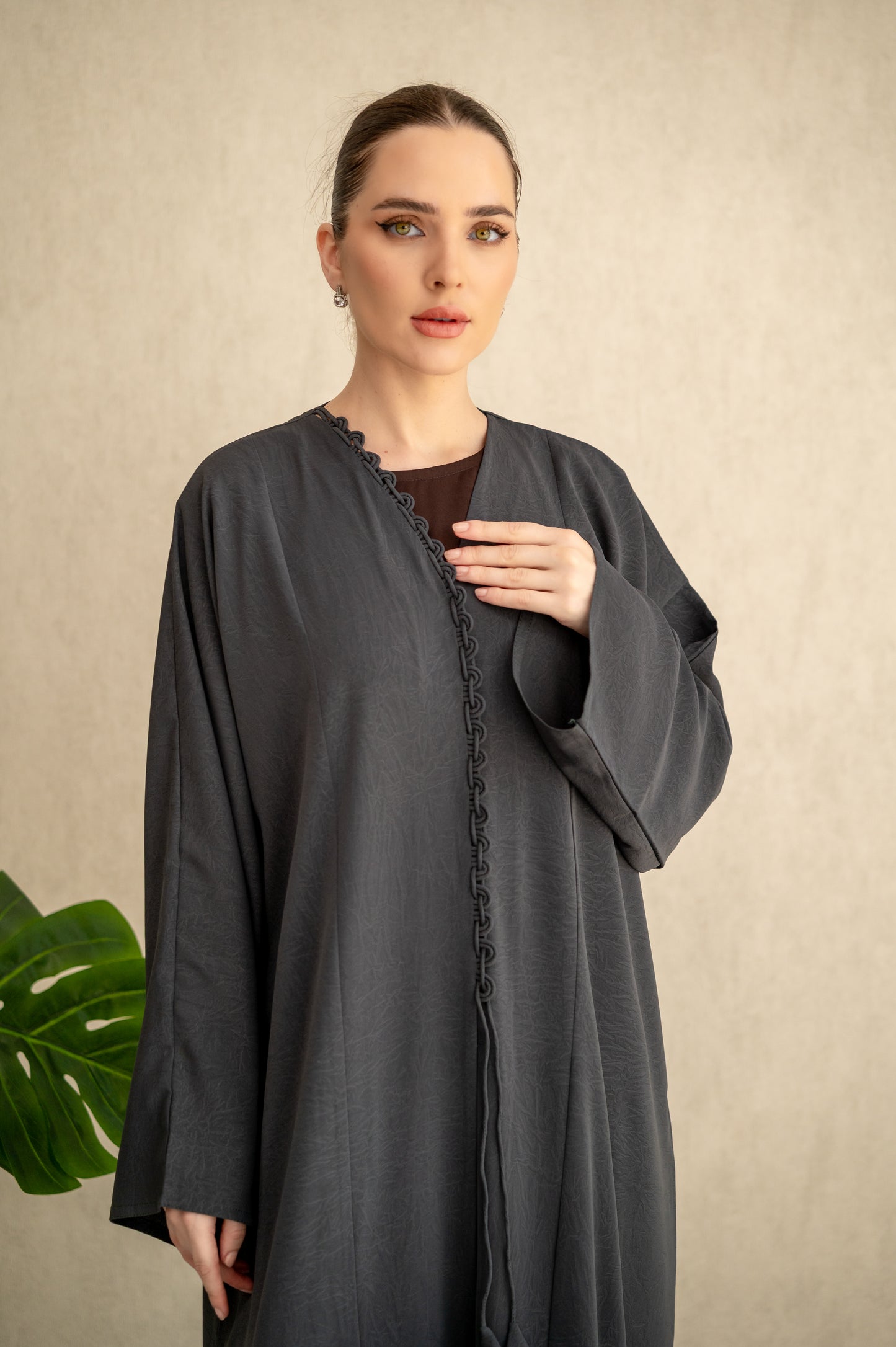 Charcoal Chain Trim Abaya