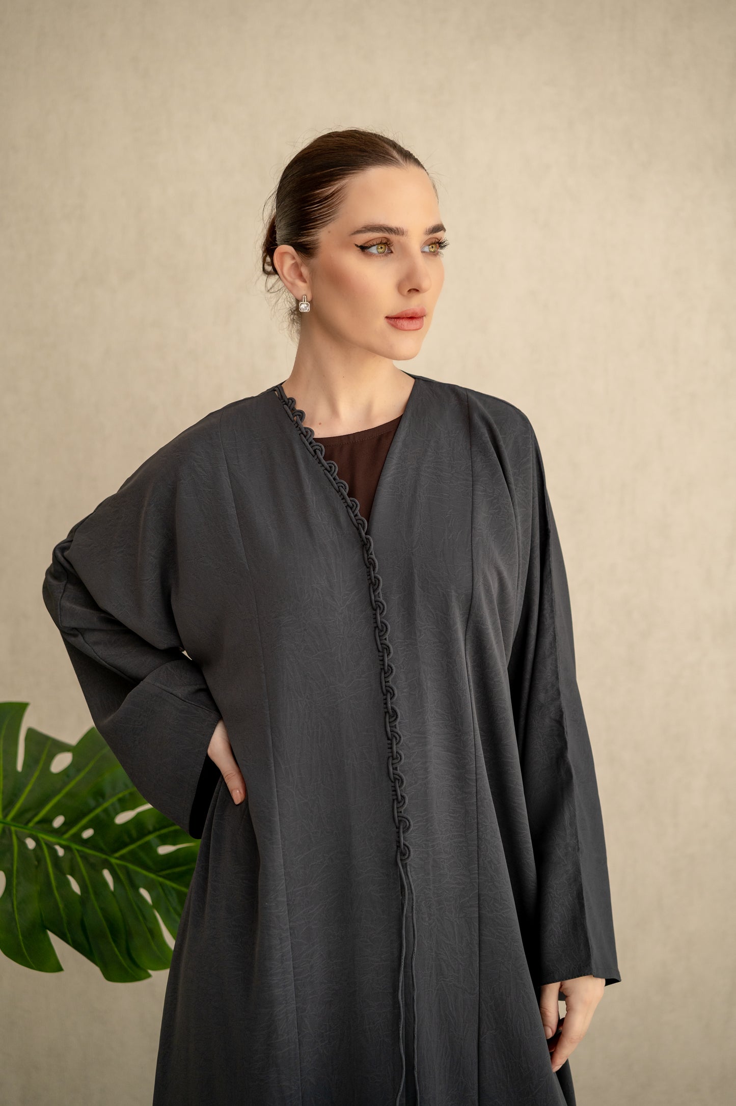 Charcoal Chain Trim Abaya