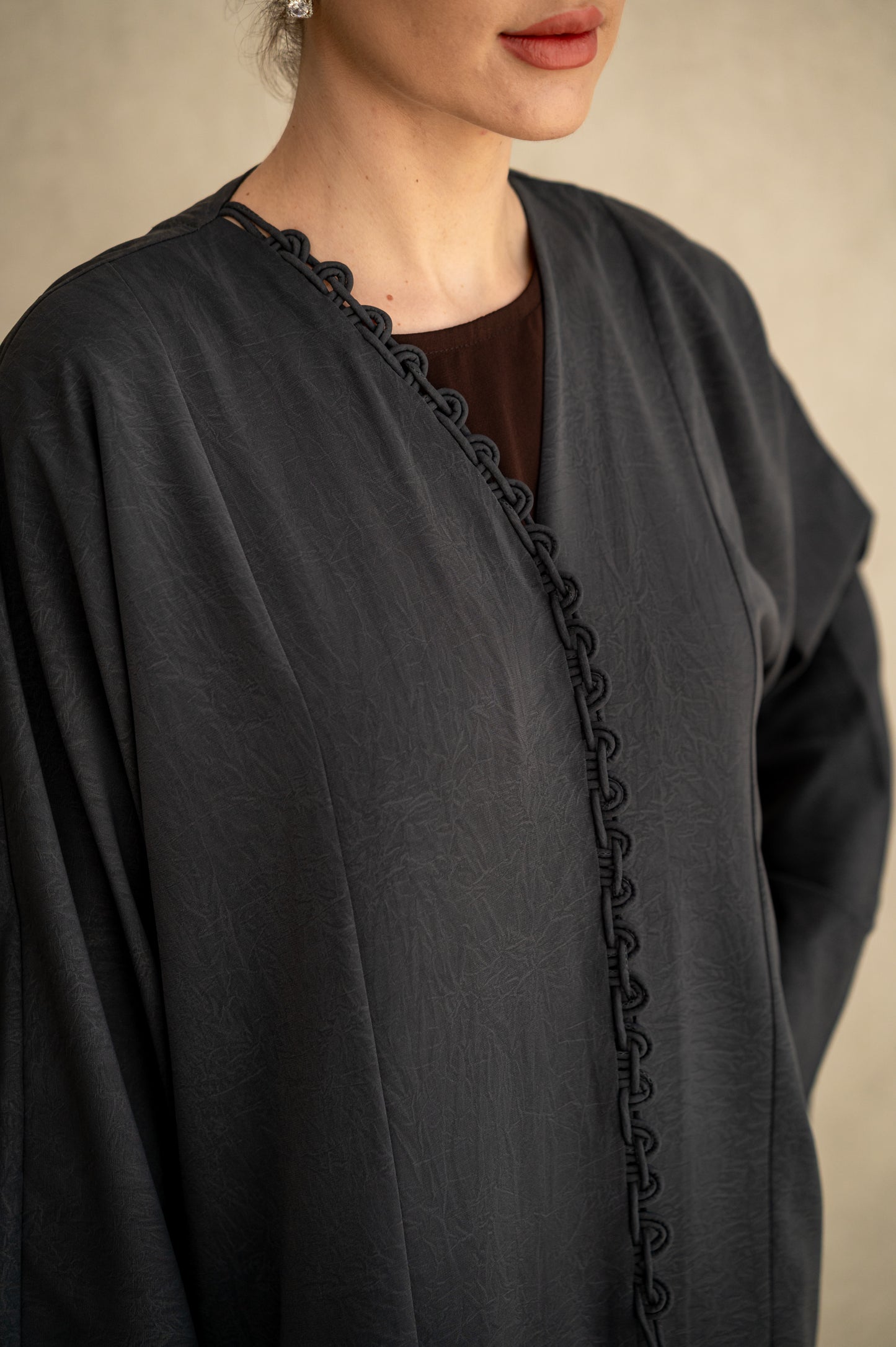 Charcoal Chain Trim Abaya