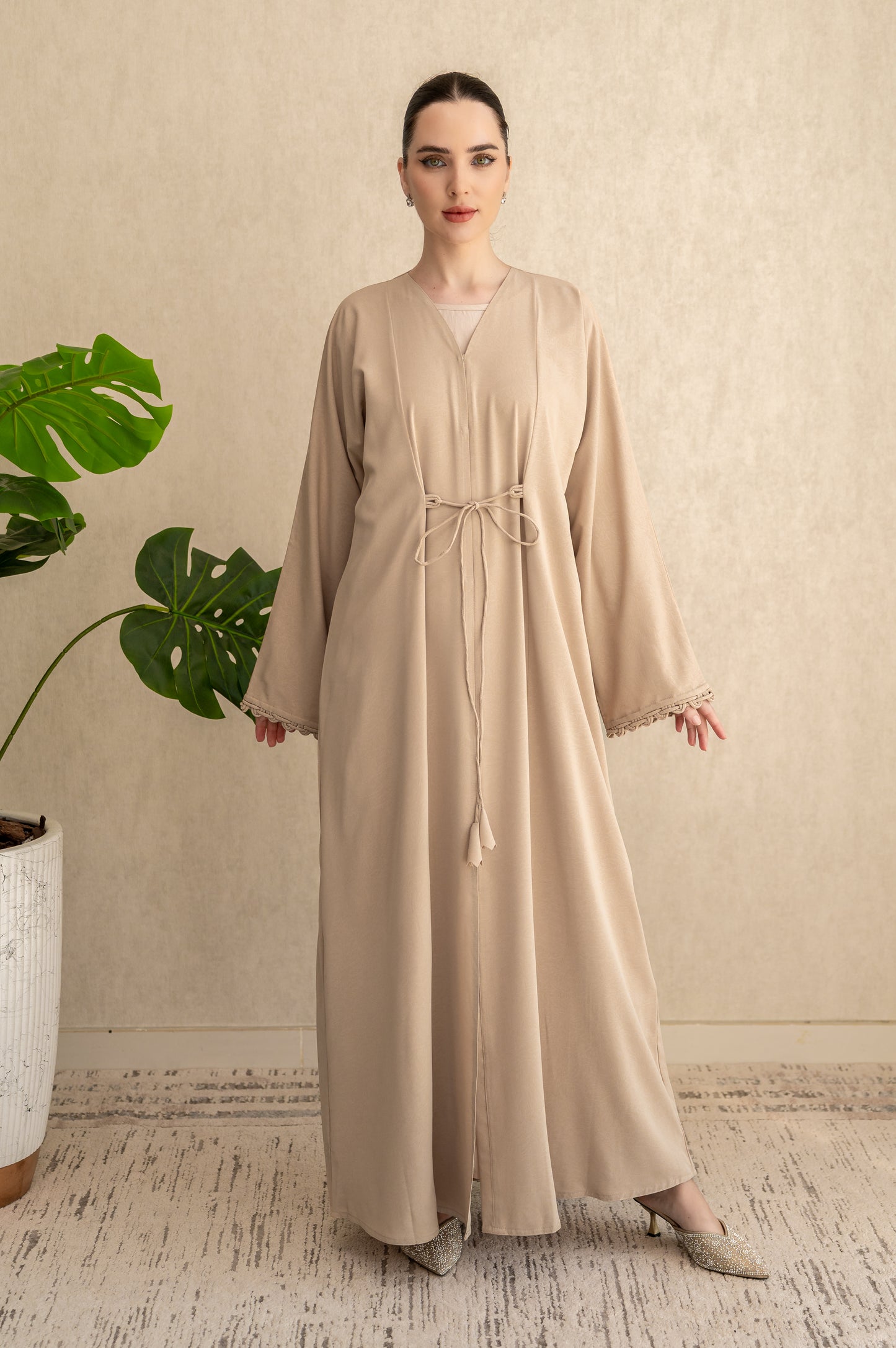 Sand Braided Cuff Wrap Abaya