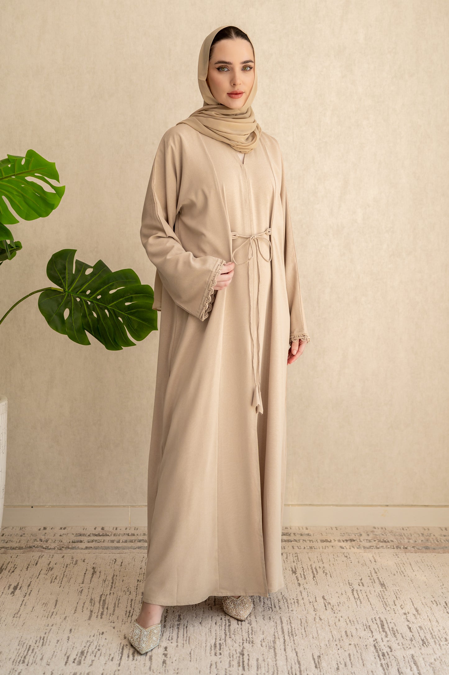 Sand Braided Cuff Wrap Abaya