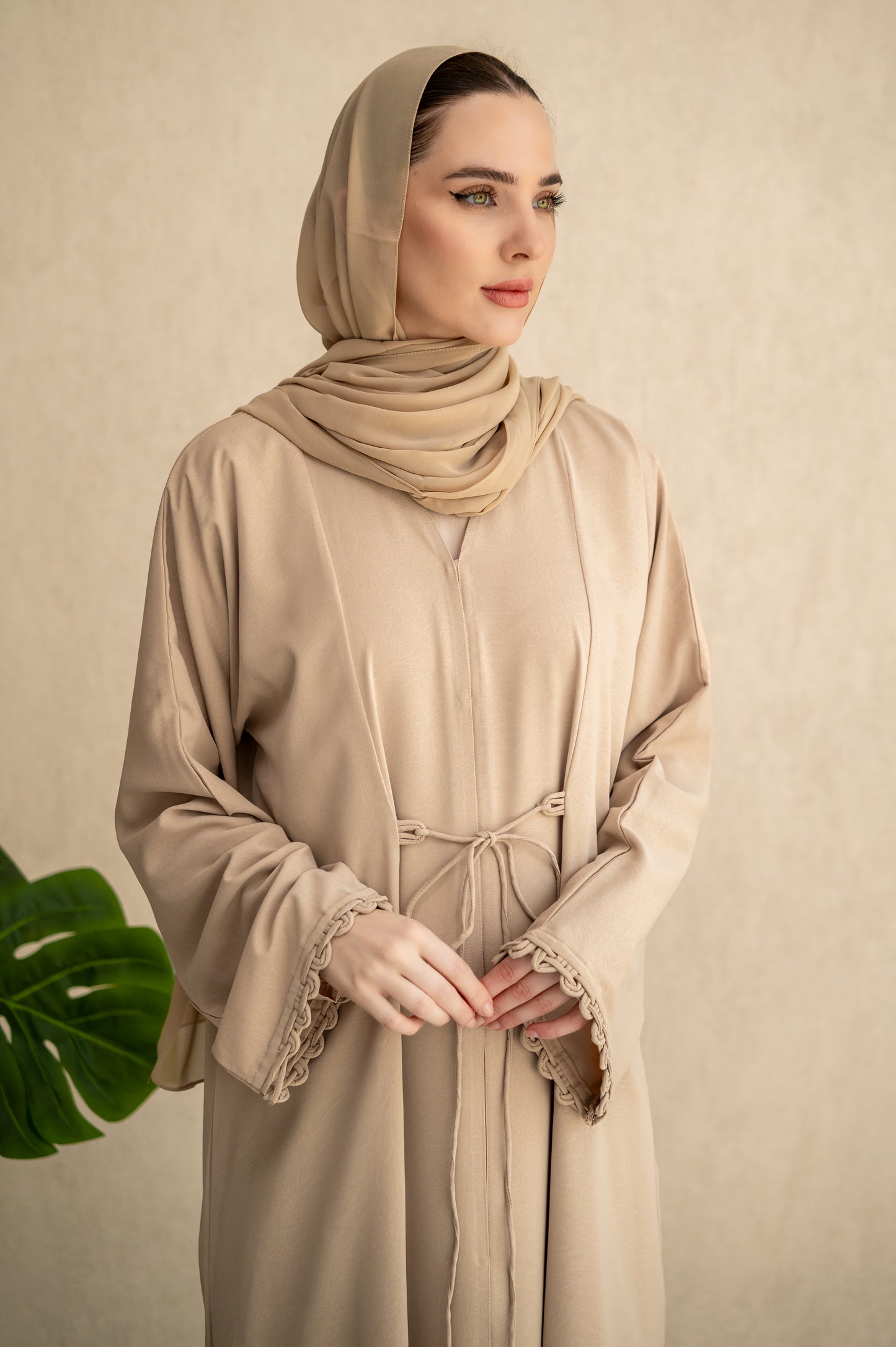 Sand Braided Cuff Wrap Abaya