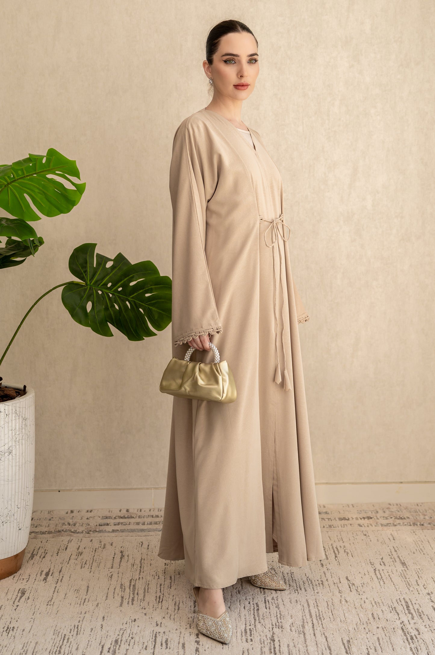 Sand Braided Cuff Wrap Abaya