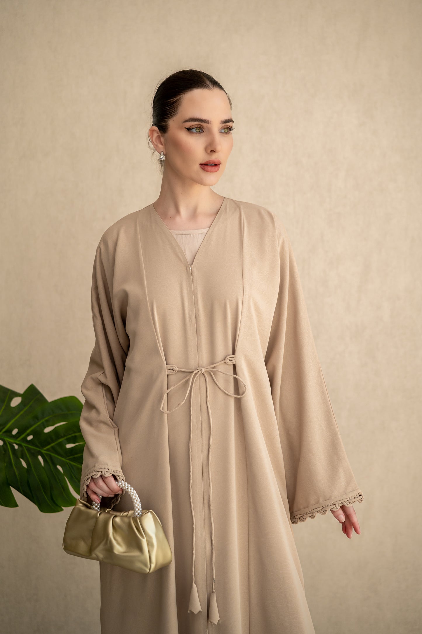 Sand Braided Cuff Wrap Abaya