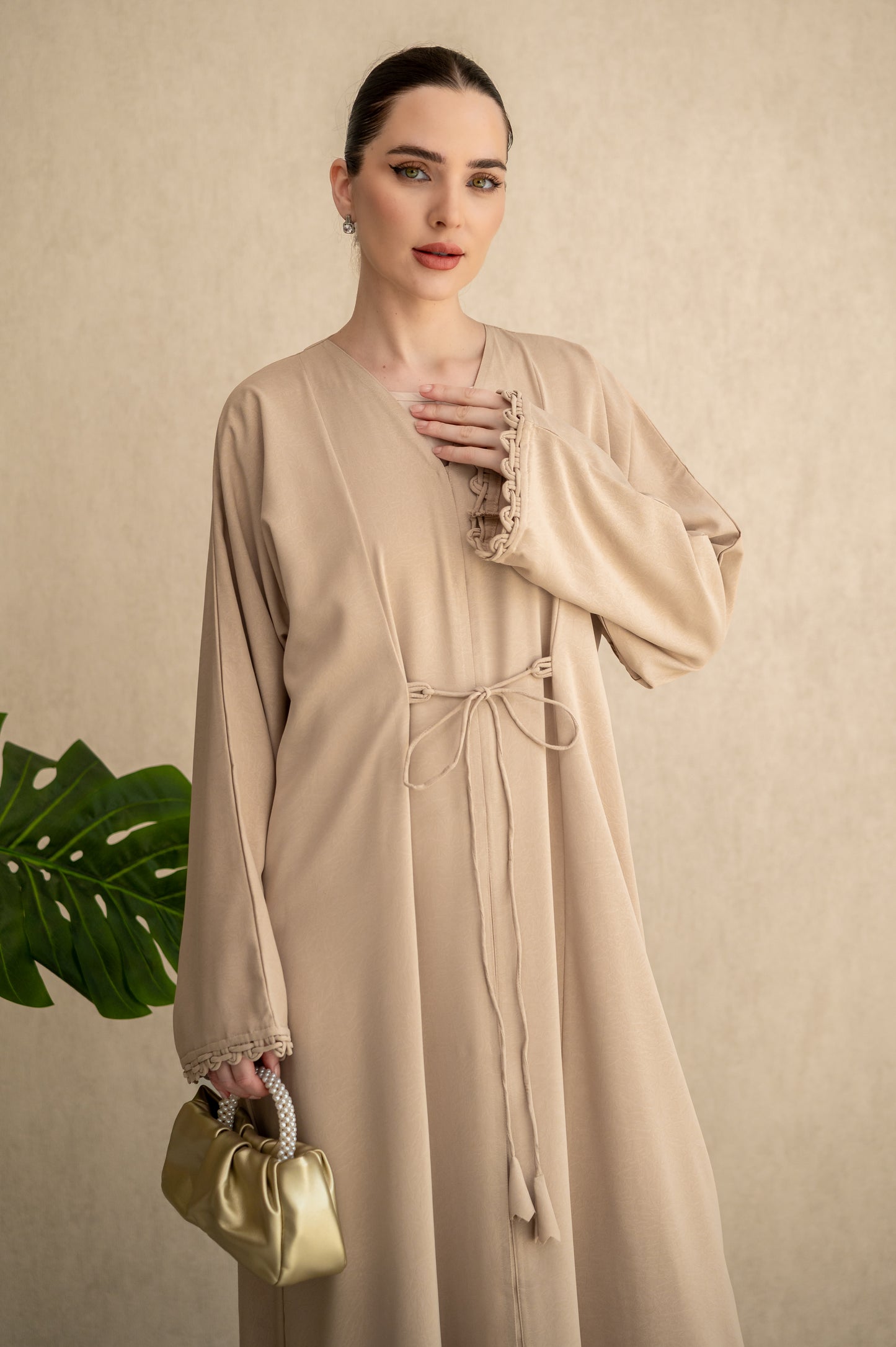 Sand Braided Cuff Wrap Abaya