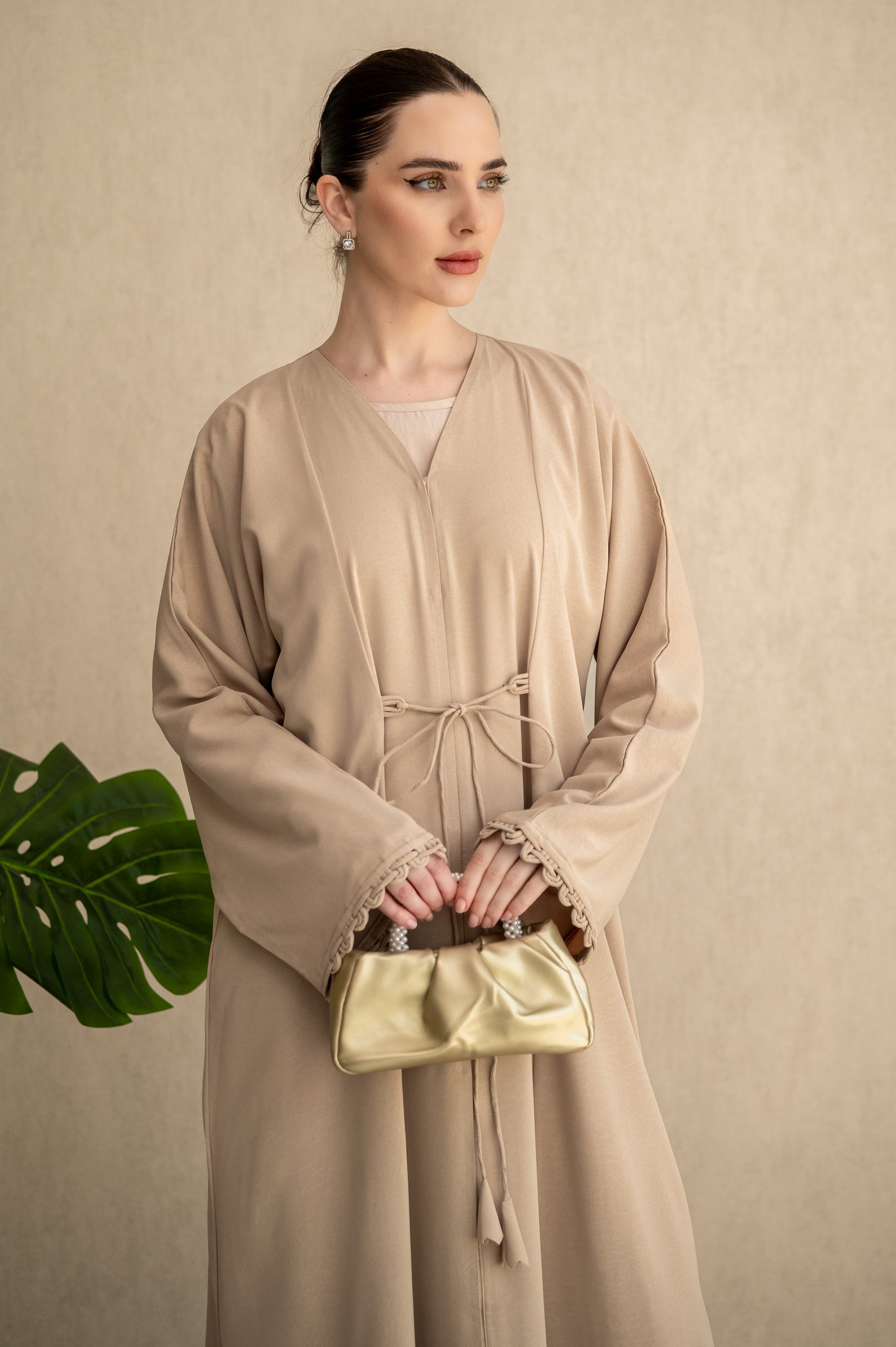 Sand Braided Cuff Wrap Abaya