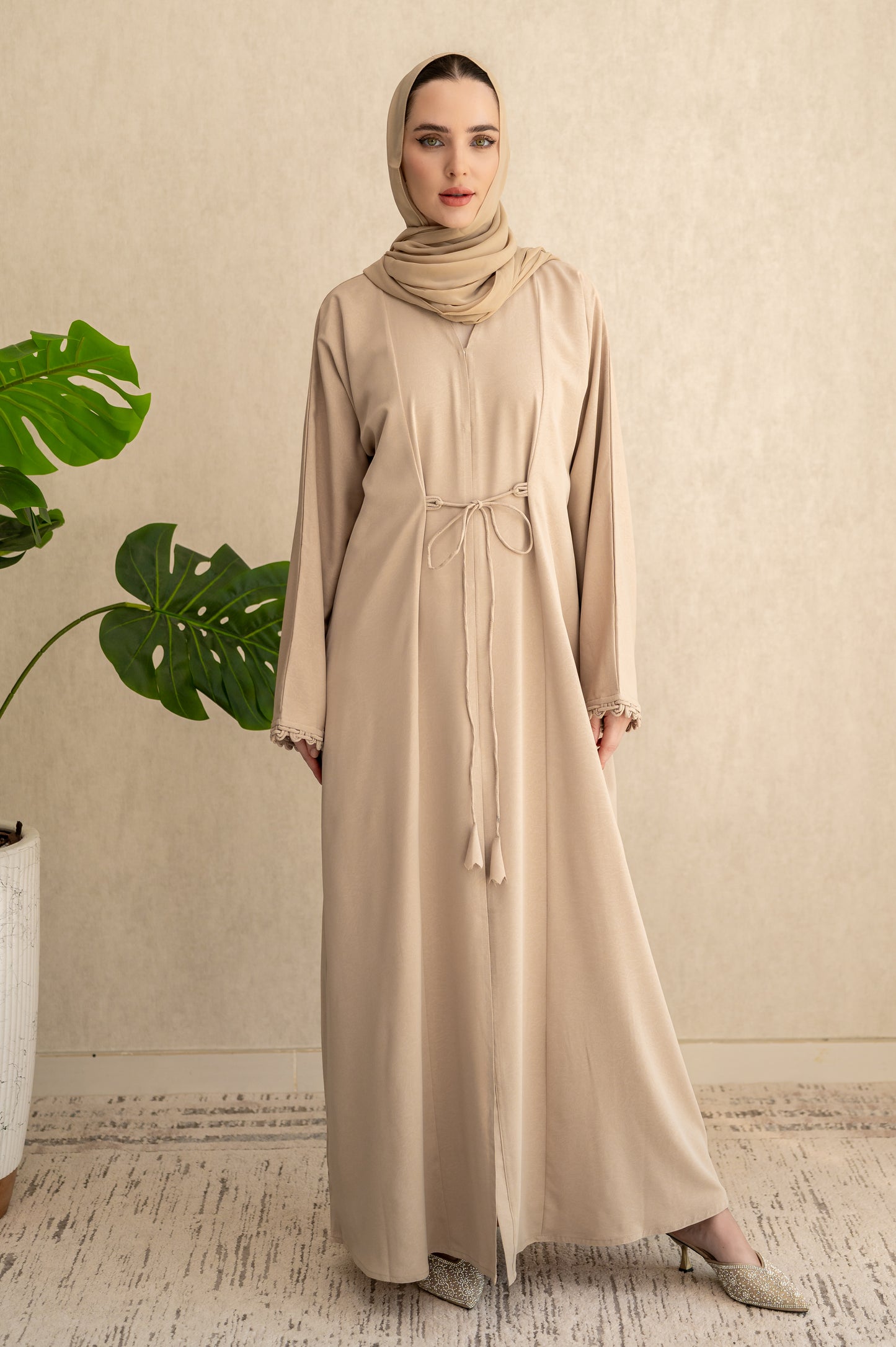 Sand Braided Cuff Wrap Abaya
