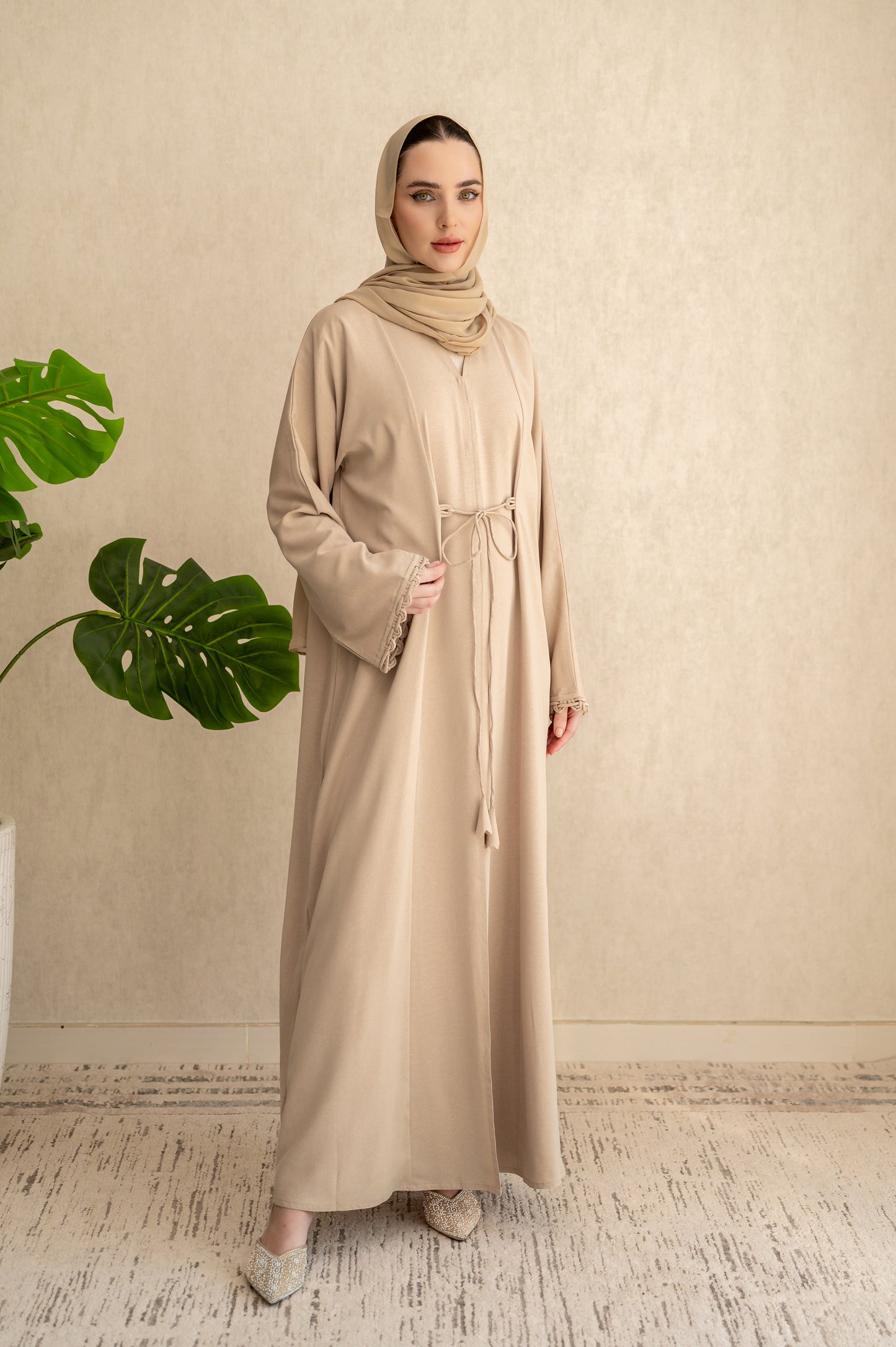 Sand Braided Cuff Wrap Abaya