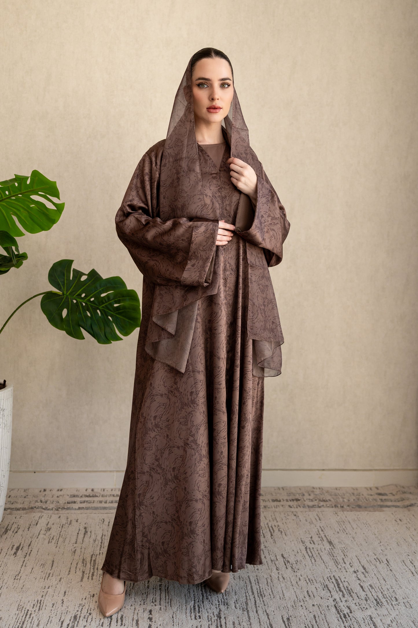 Mocha Swirl Silk Abaya