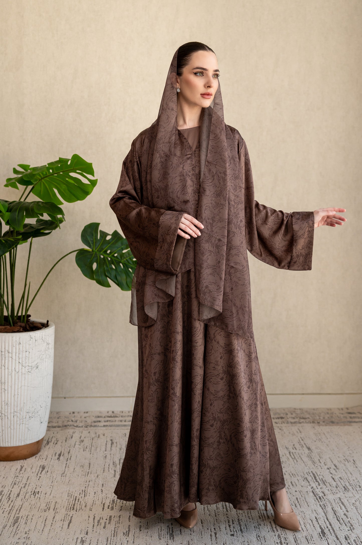 Mocha Swirl Silk Abaya