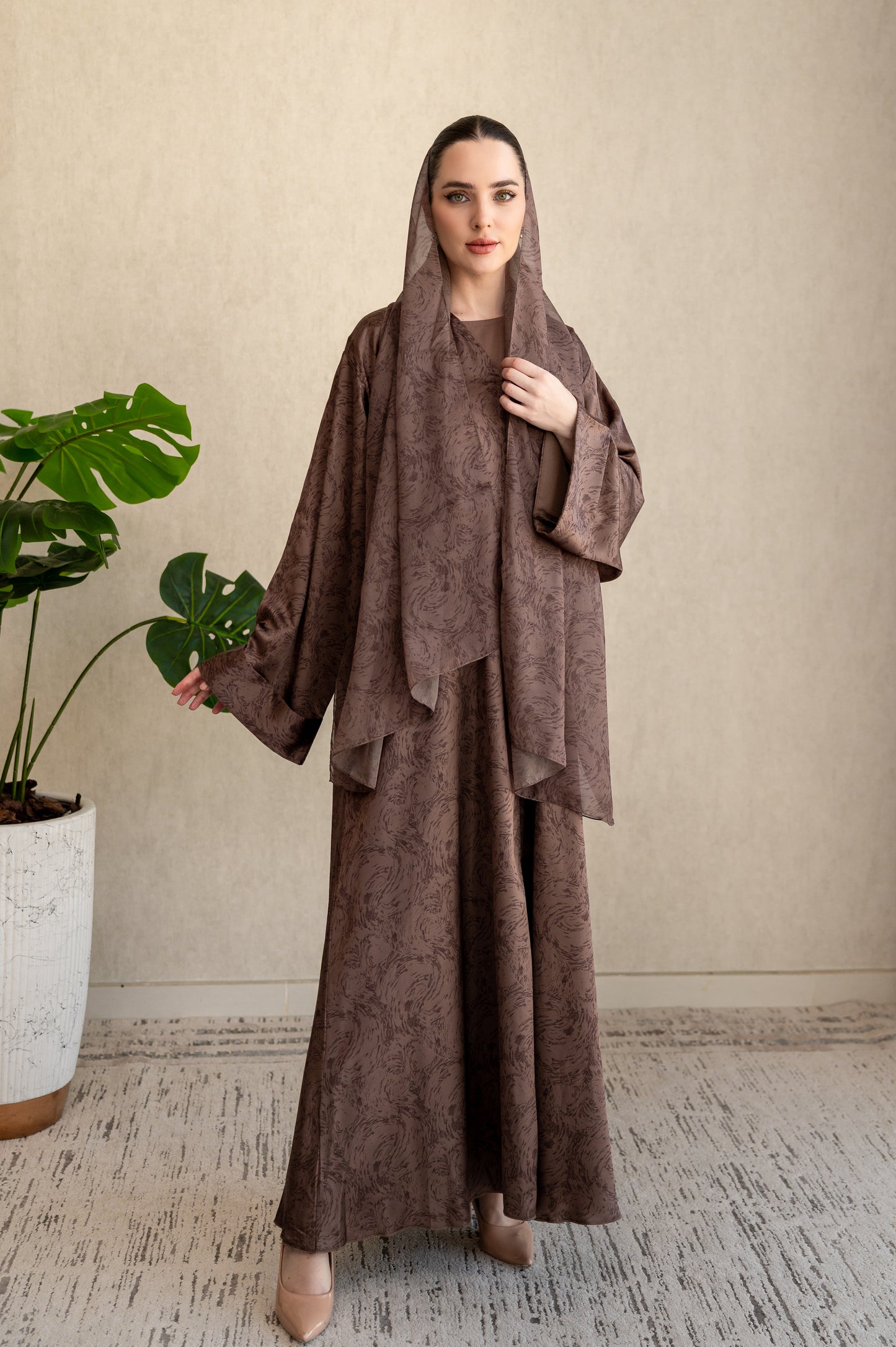 Mocha Swirl Silk Abaya