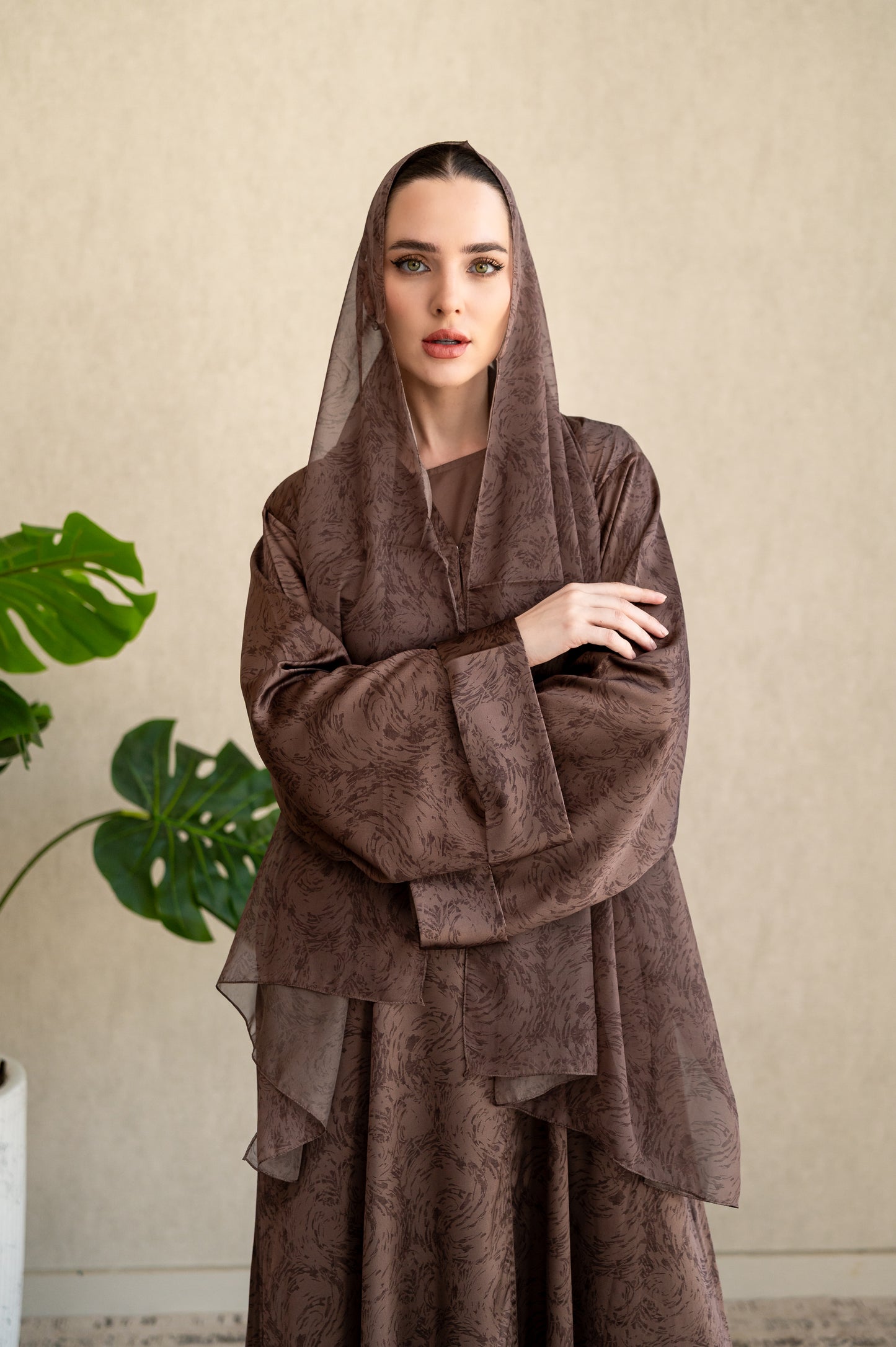 Mocha Swirl Silk Abaya