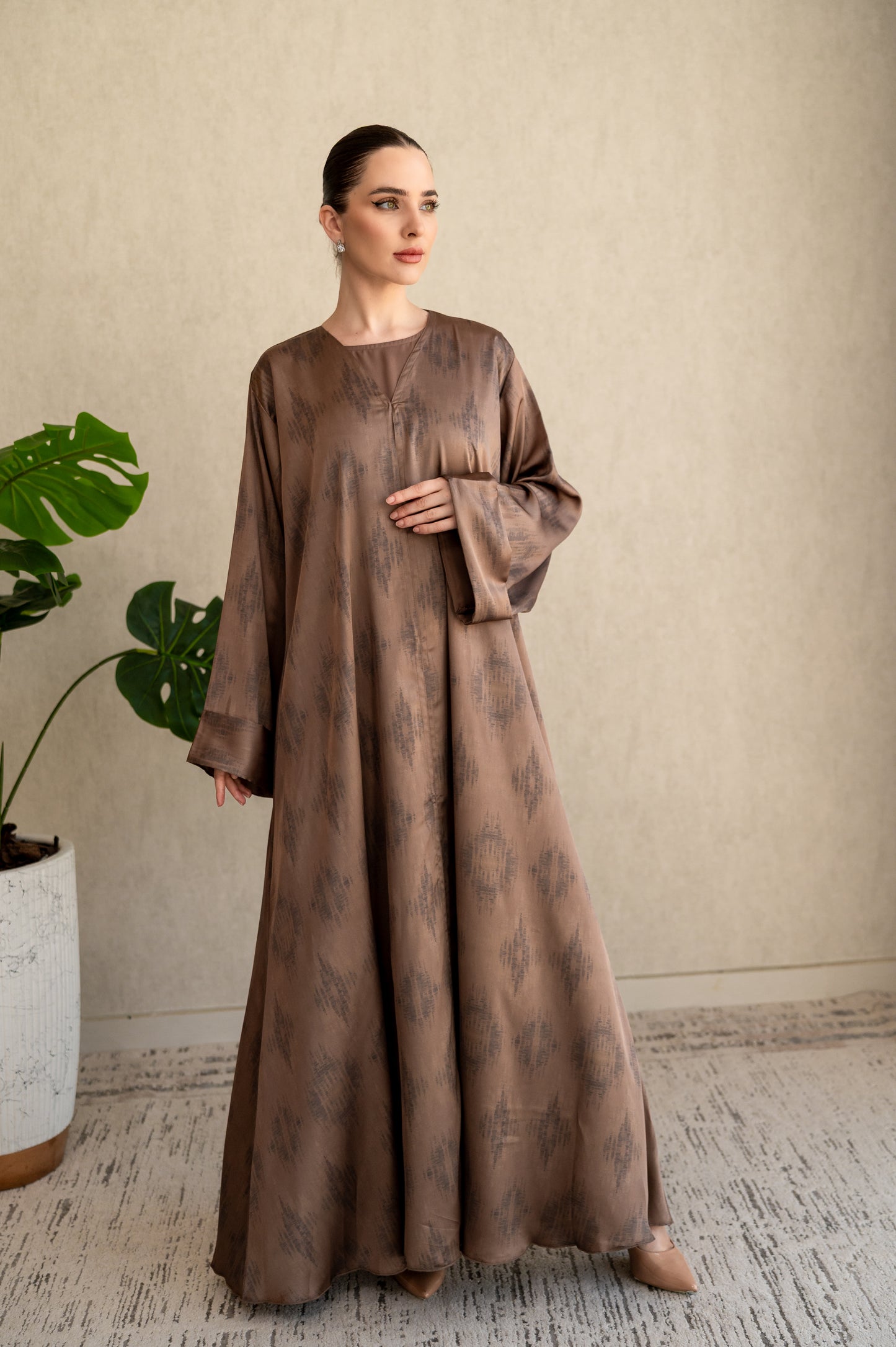 Bronze Brushstroke Silk Abaya