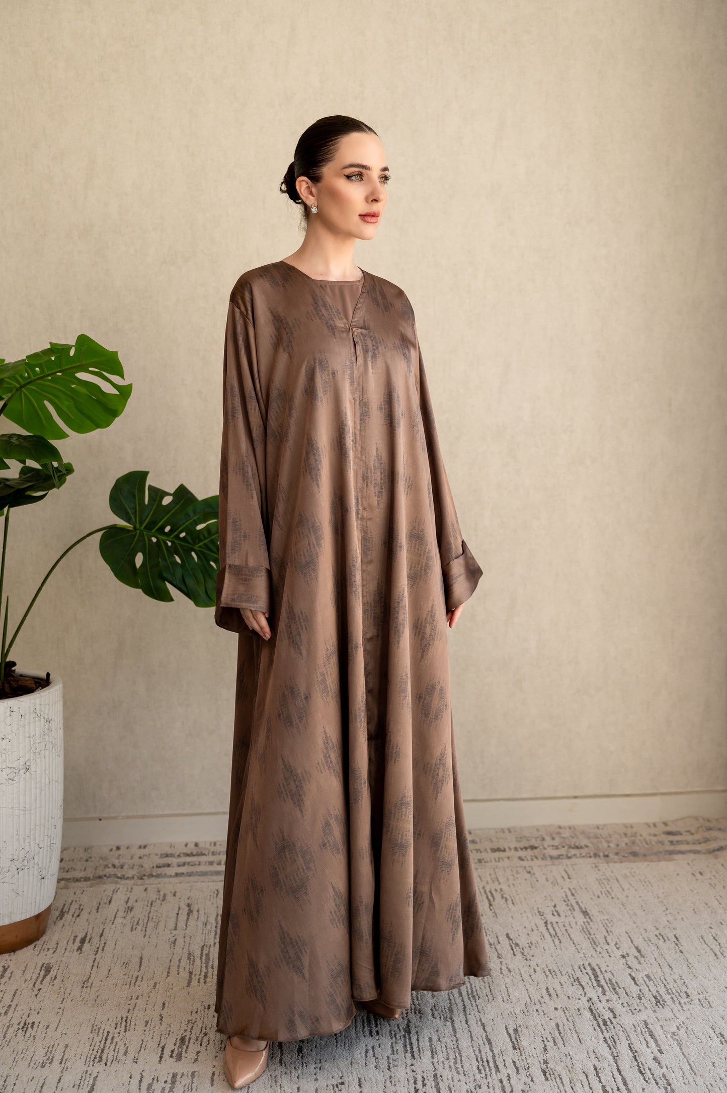 Bronze Brushstroke Silk Abaya