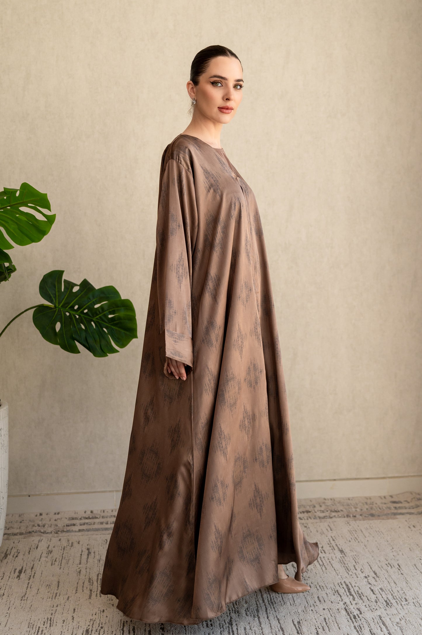 Bronze Brushstroke Silk Abaya
