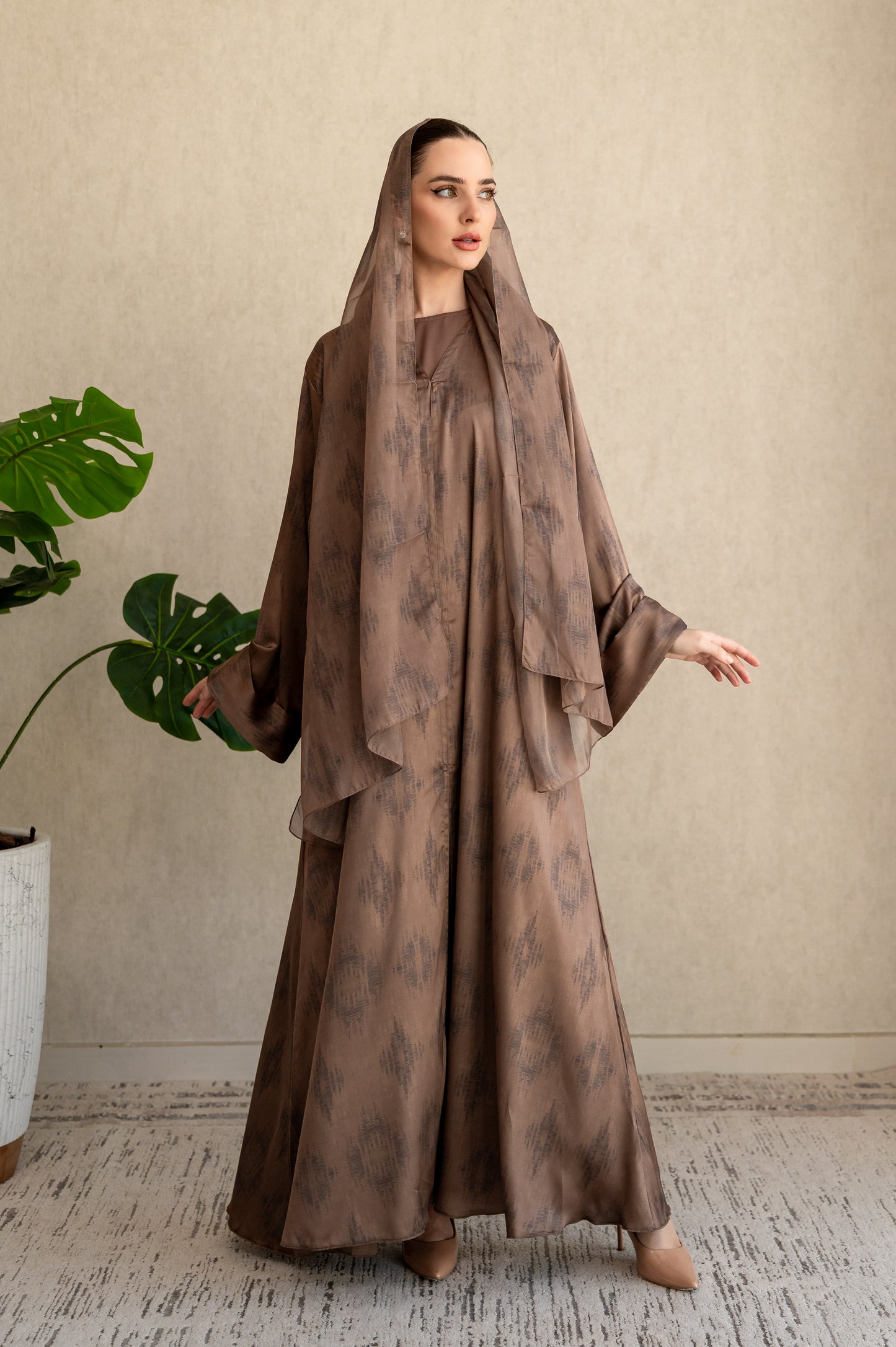 Bronze Brushstroke Silk Abaya