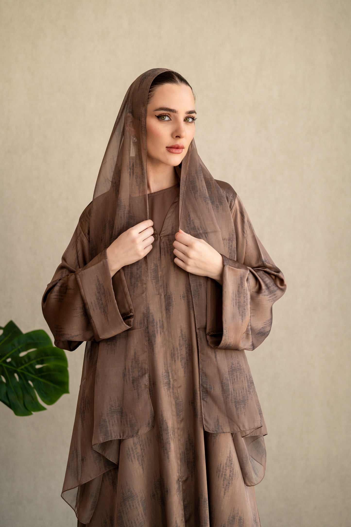 Bronze Brushstroke Silk Abaya