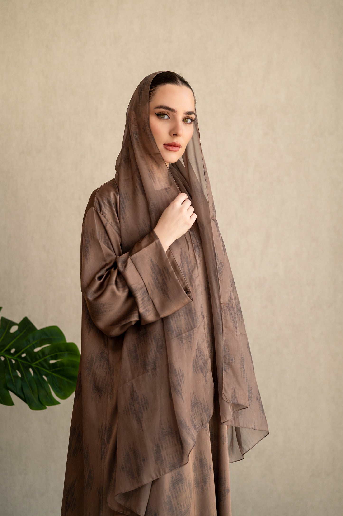 Bronze Brushstroke Silk Abaya