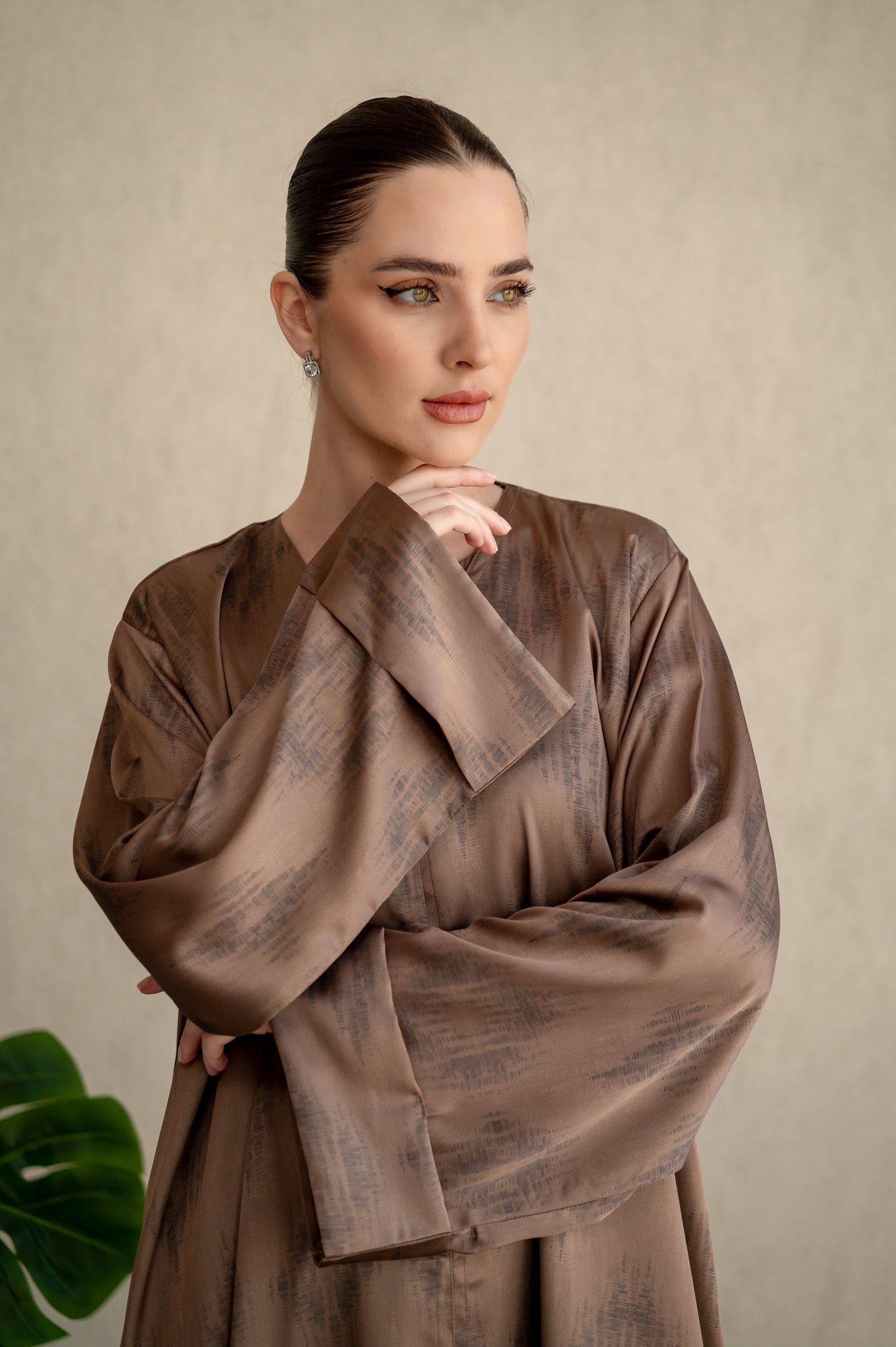Bronze Brushstroke Silk Abaya