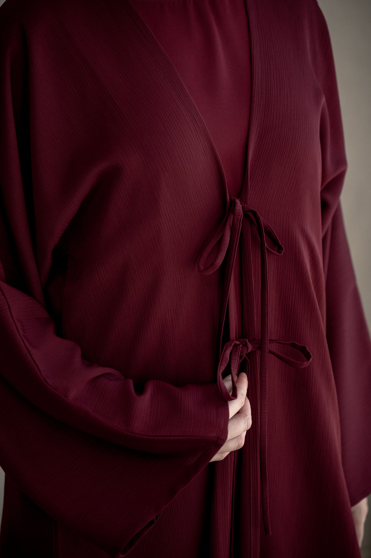 Bow-tie Cardigan abaya set - Burgundy