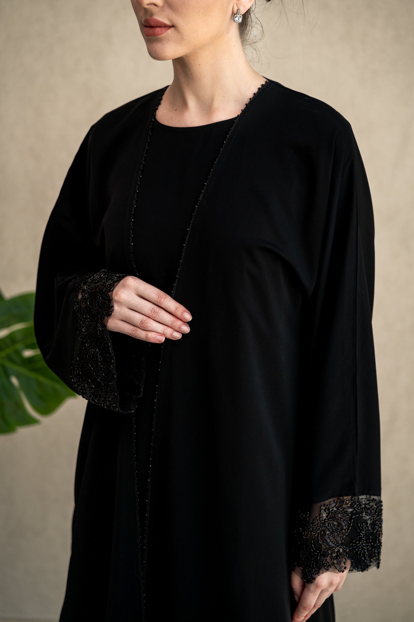 Midnight Studded Lace Abaya
