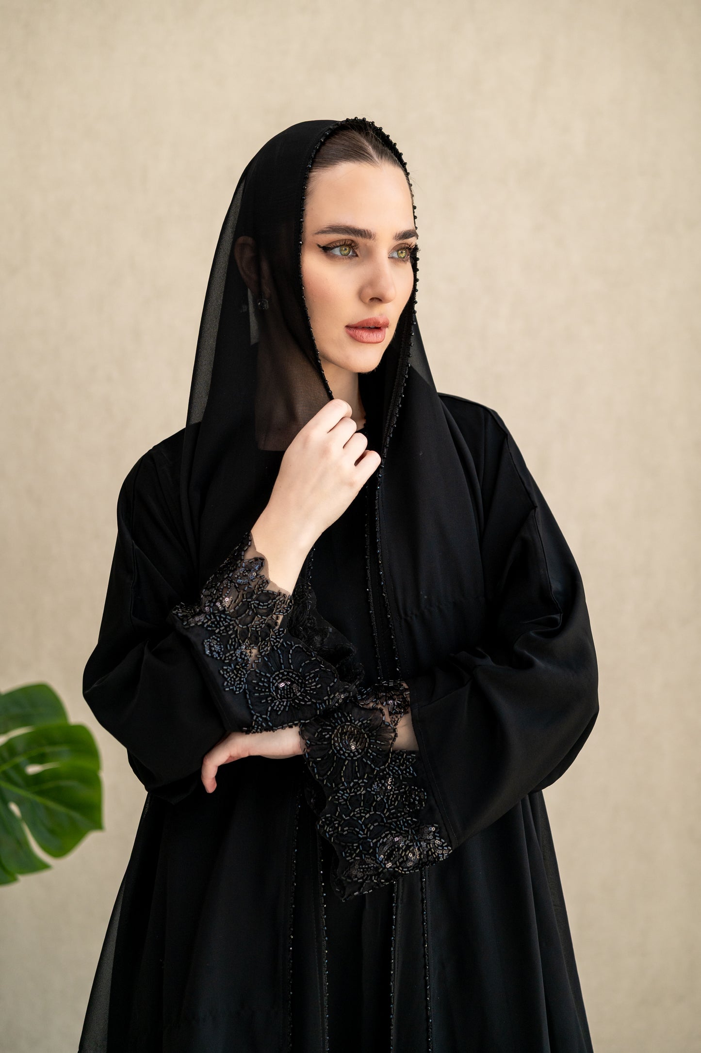 Midnight Studded Lace Abaya