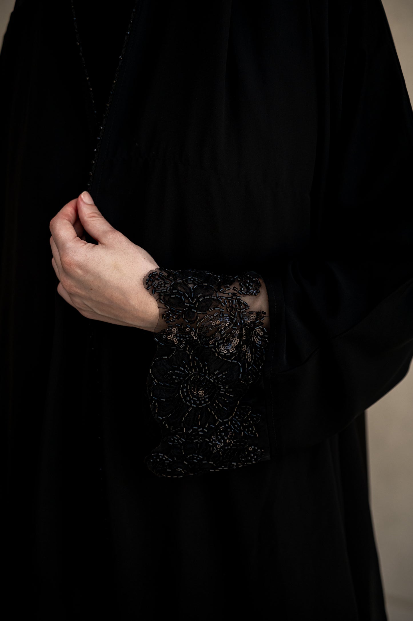 Midnight Studded Lace Abaya