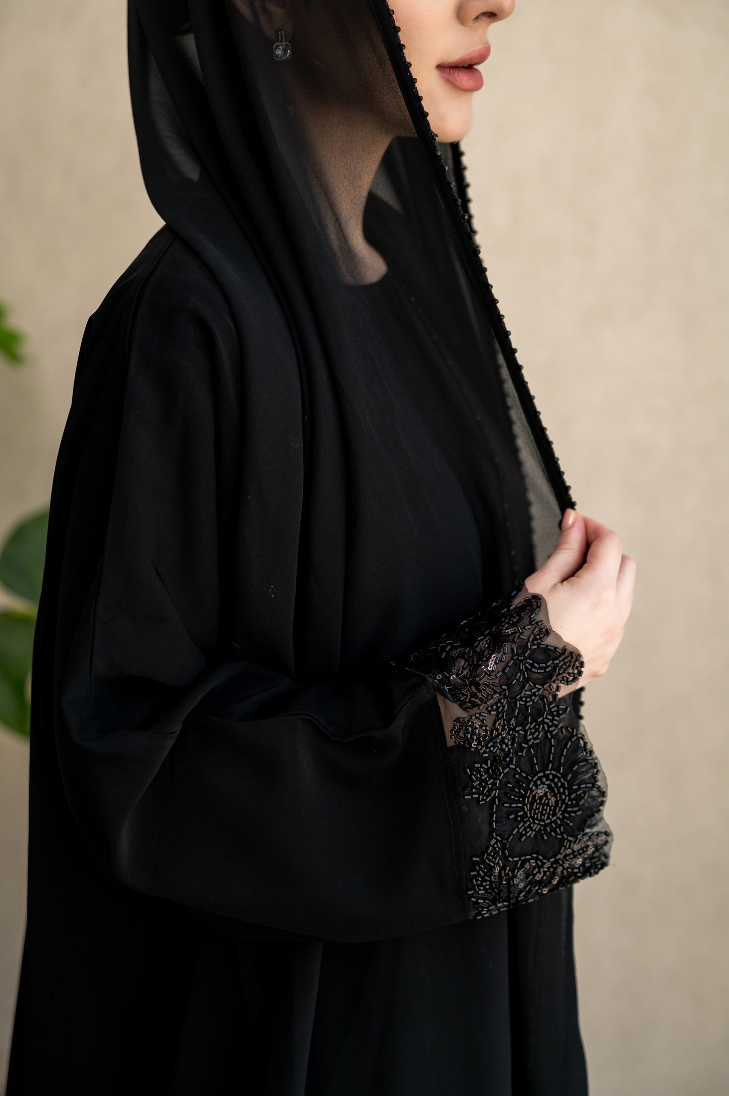 Midnight Studded Lace Abaya
