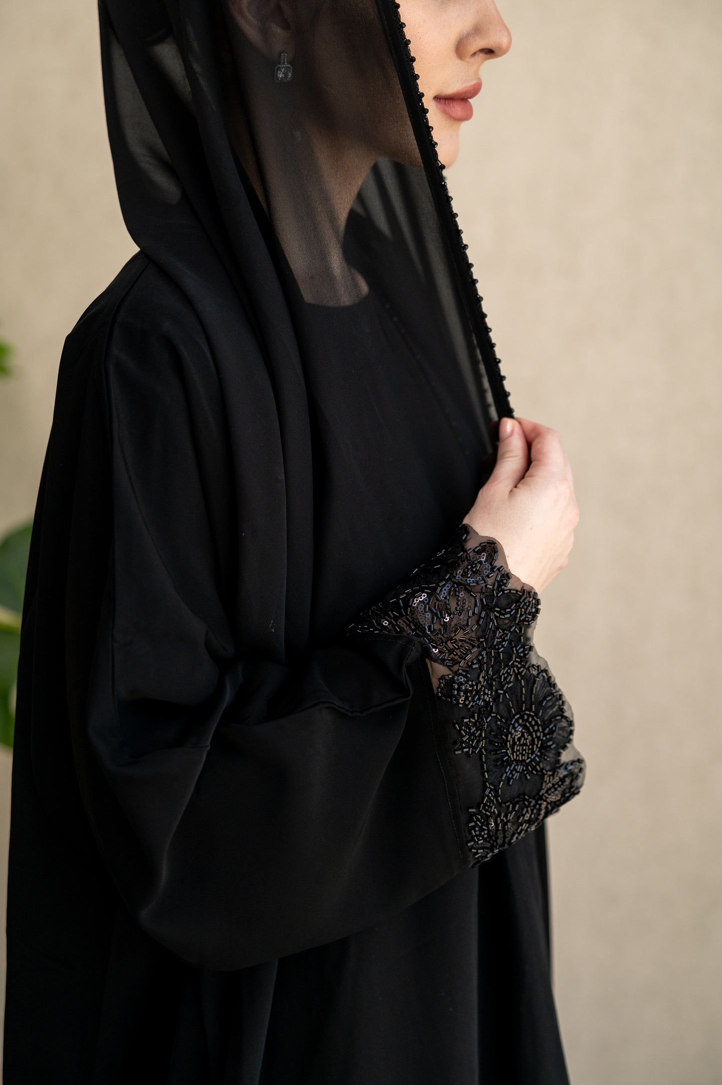 Midnight Studded Lace Abaya