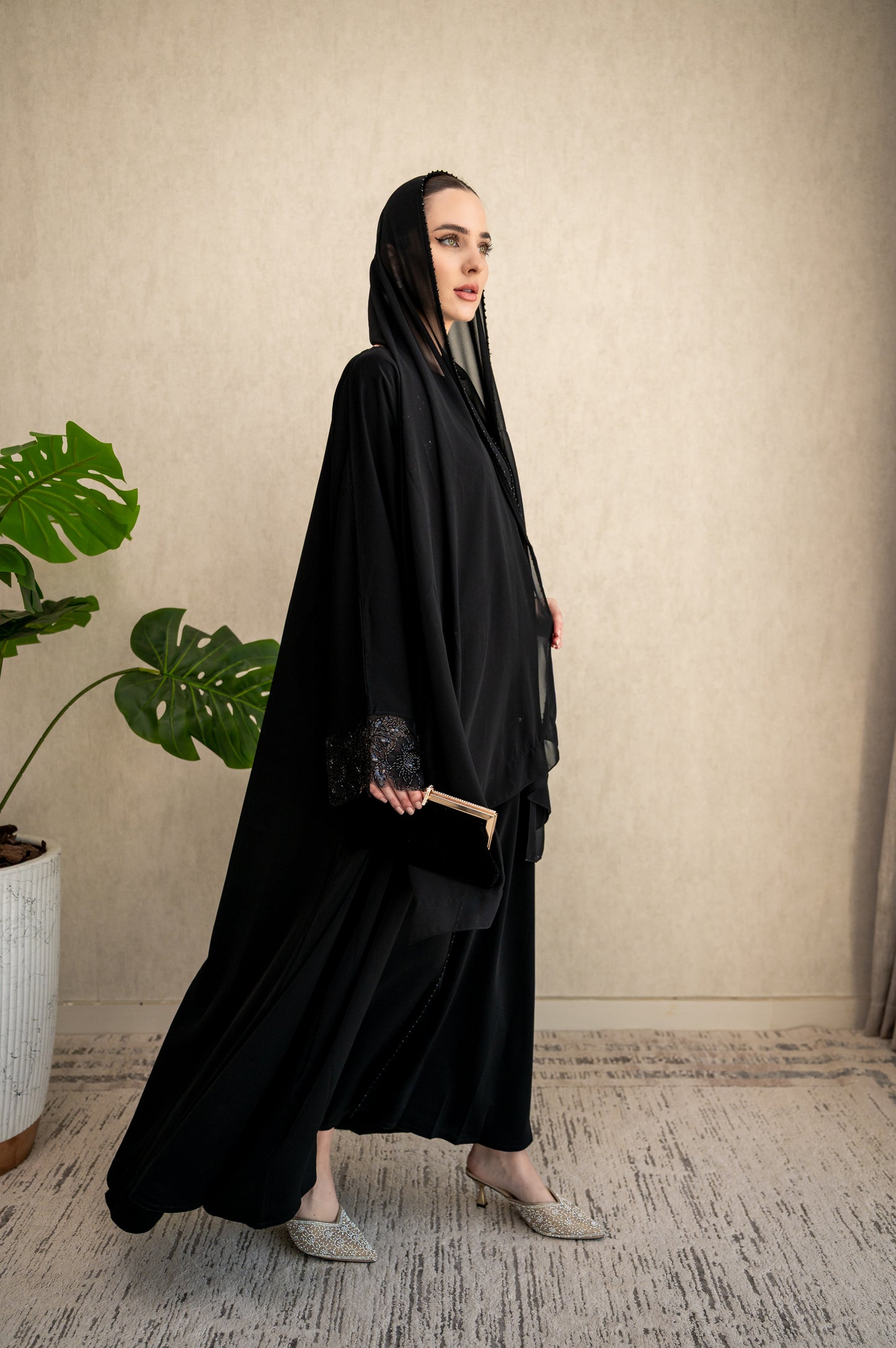 Midnight Studded Lace Abaya