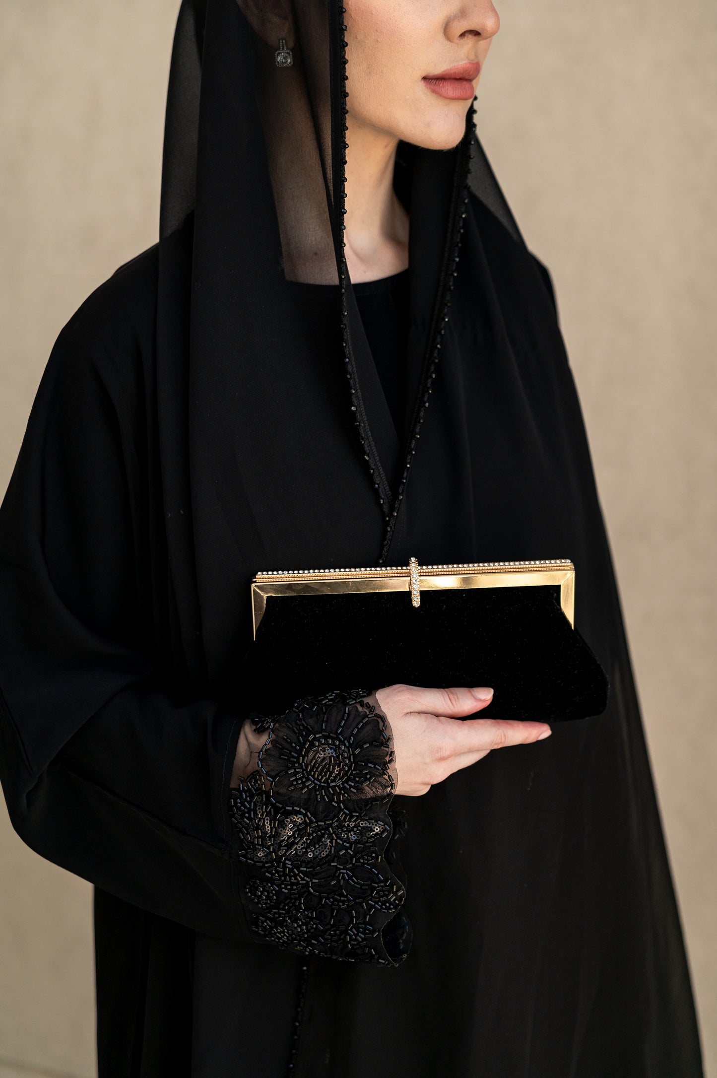 Midnight Studded Lace Abaya