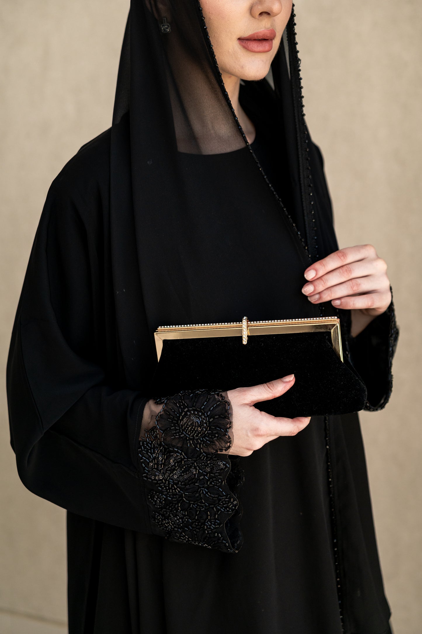 Midnight Studded Lace Abaya