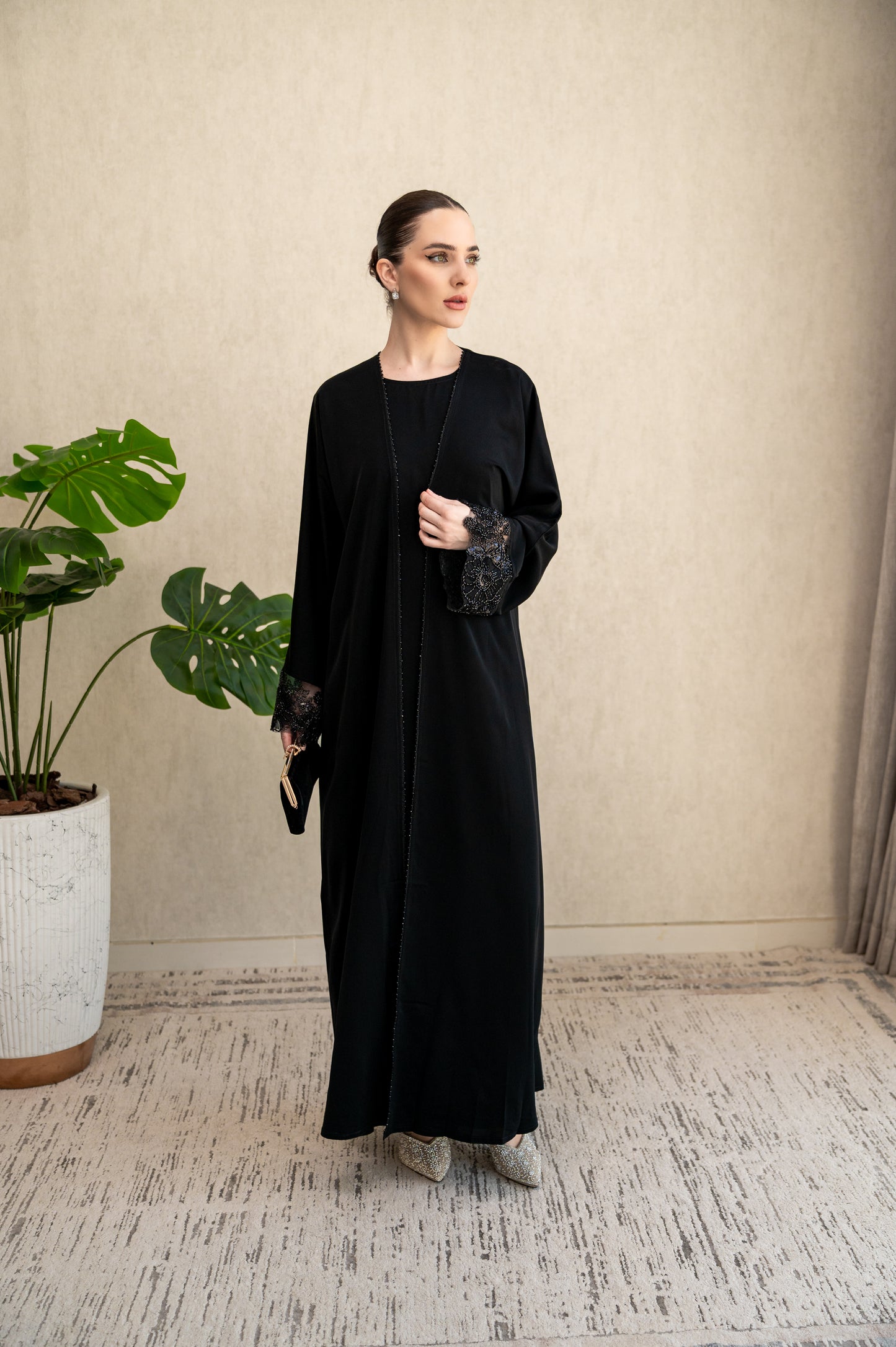Midnight Studded Lace Abaya