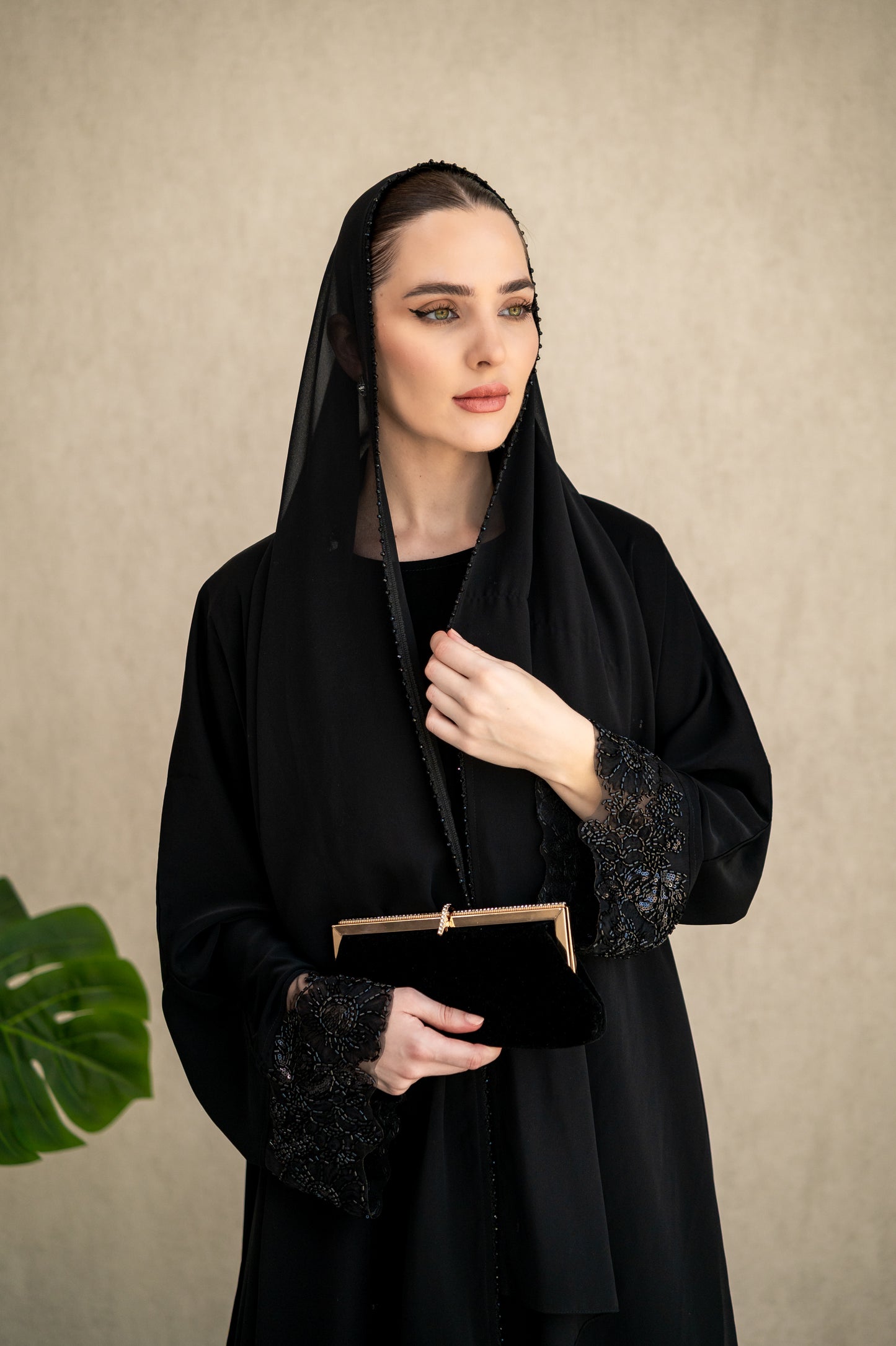 Midnight Studded Lace Abaya