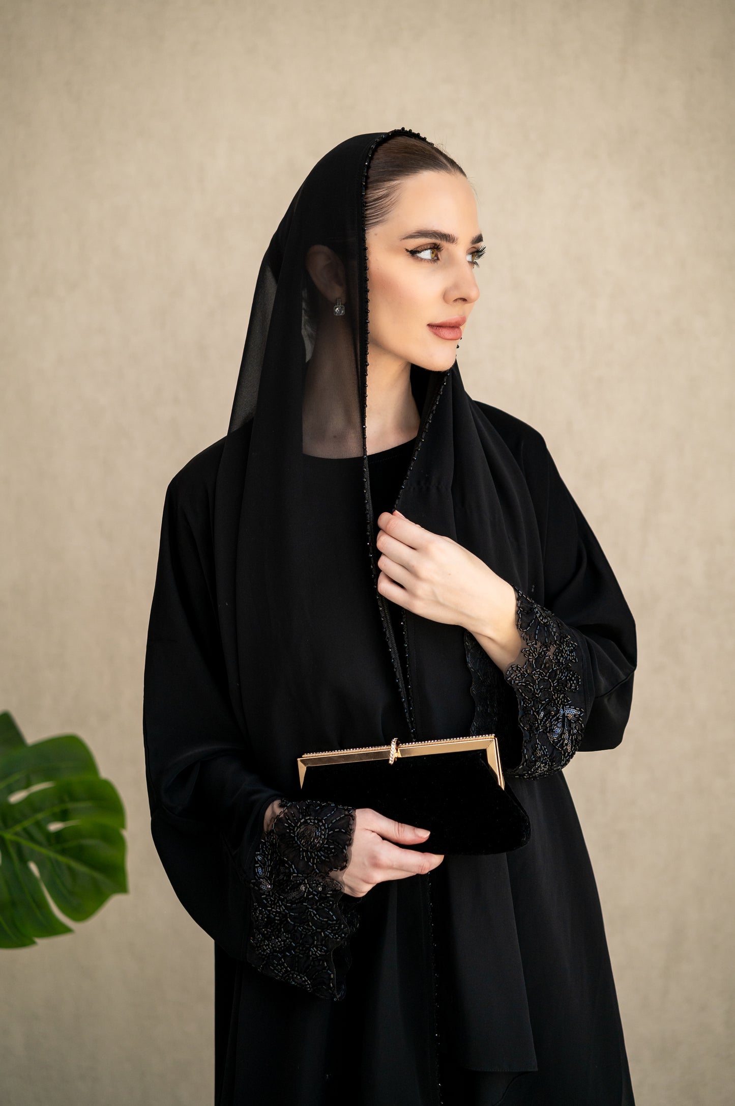 Midnight Studded Lace Abaya