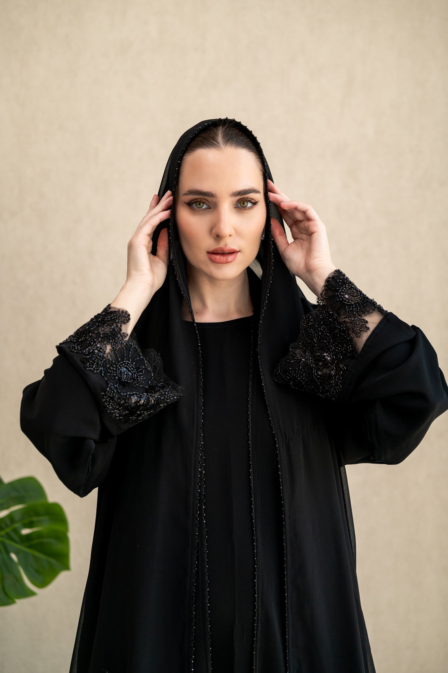 Midnight Studded Lace Abaya