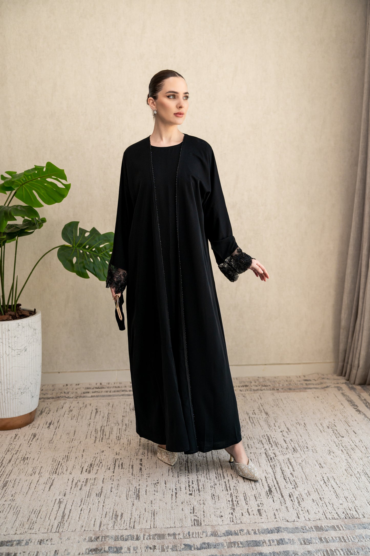 Midnight Studded Lace Abaya