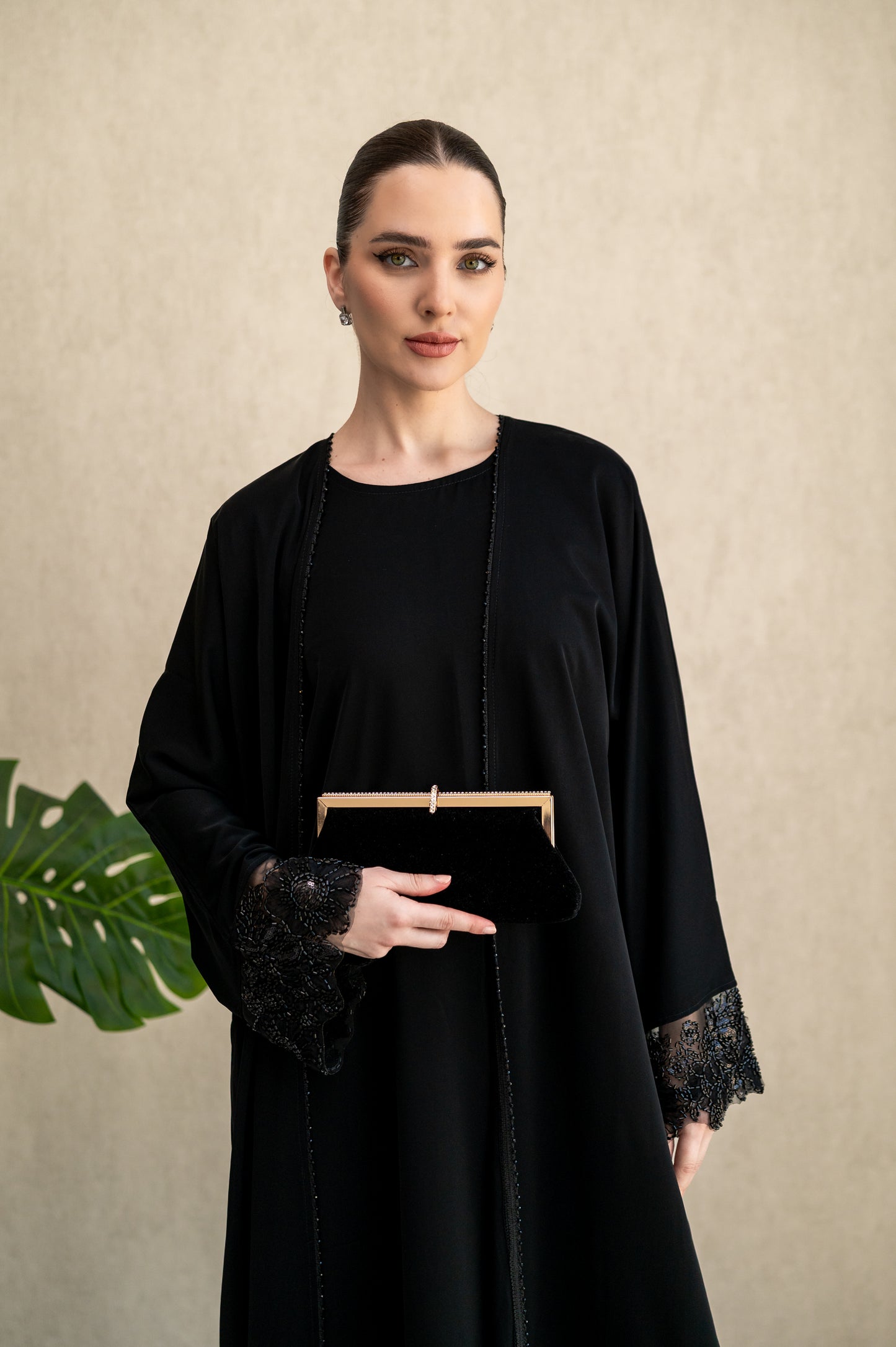 Midnight Studded Lace Abaya