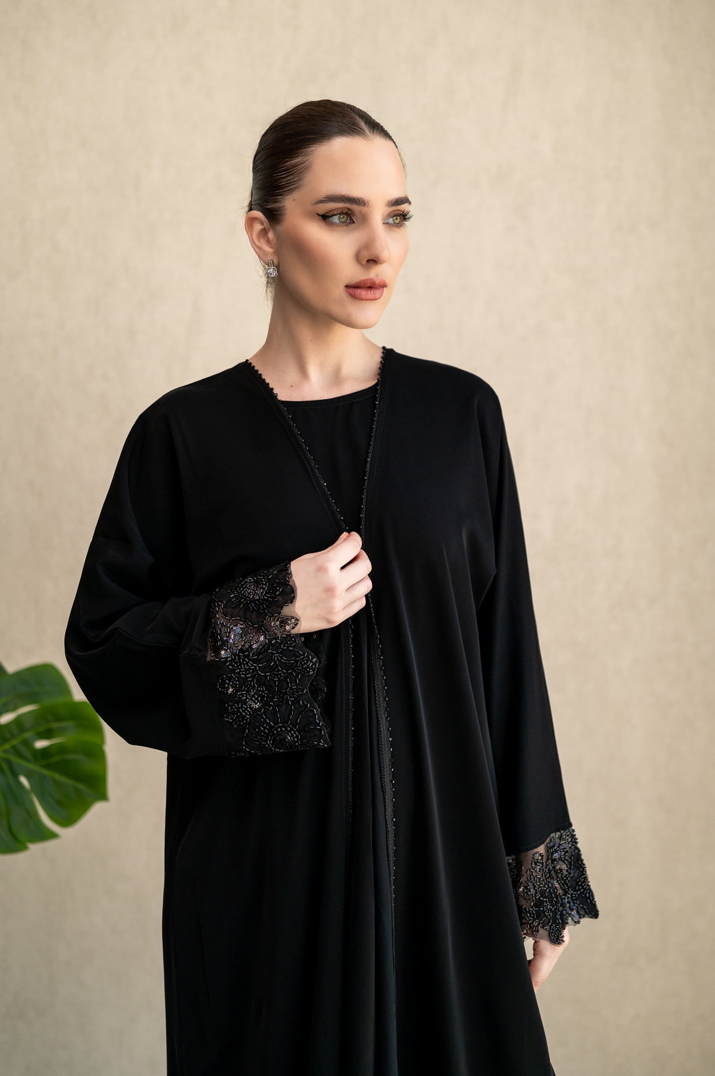 Midnight Studded Lace Abaya