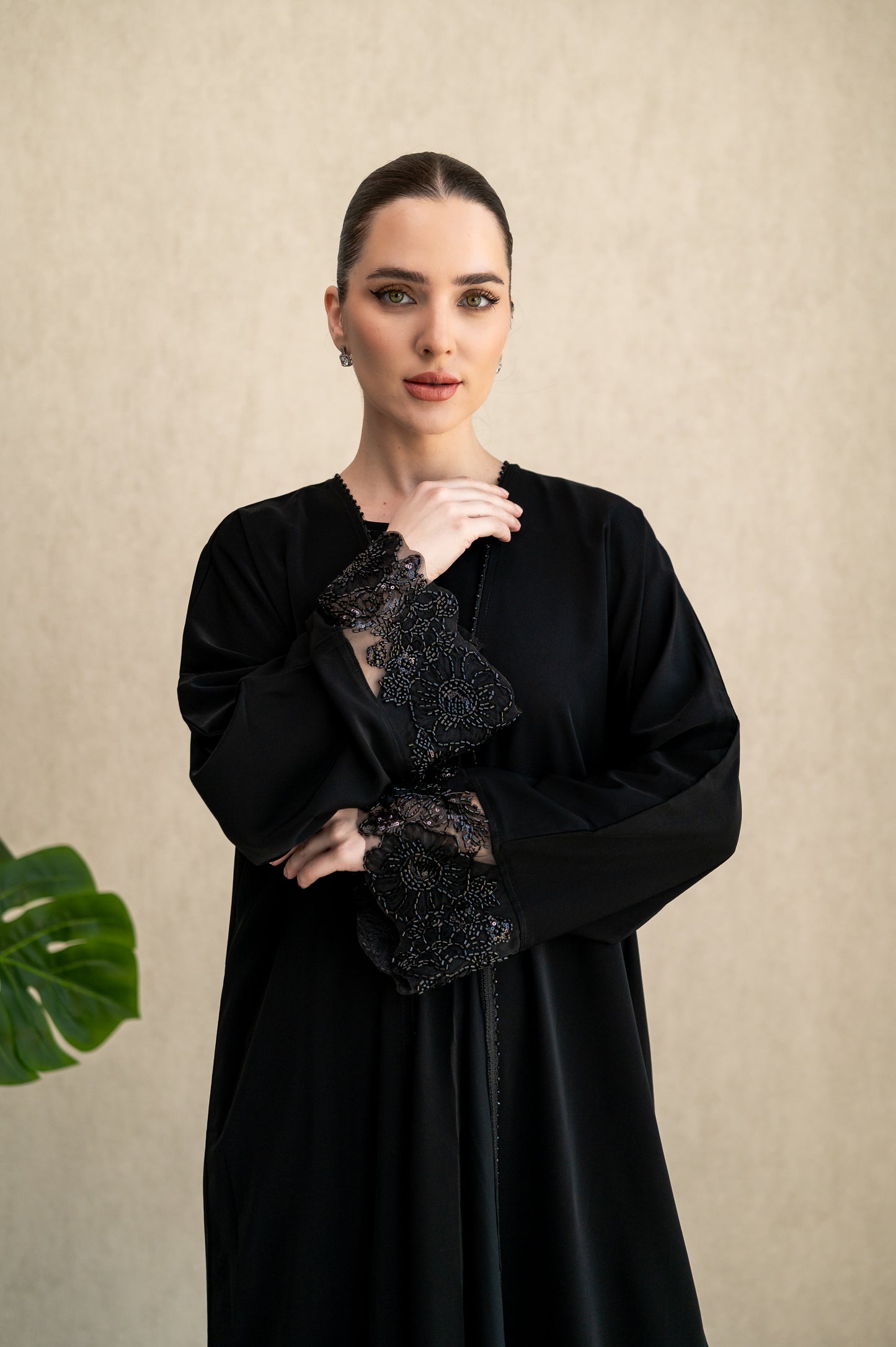 Midnight Studded Lace Abaya