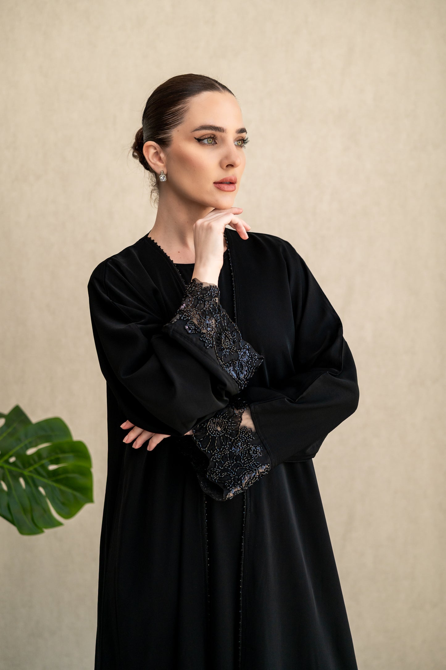 Midnight Studded Lace Abaya
