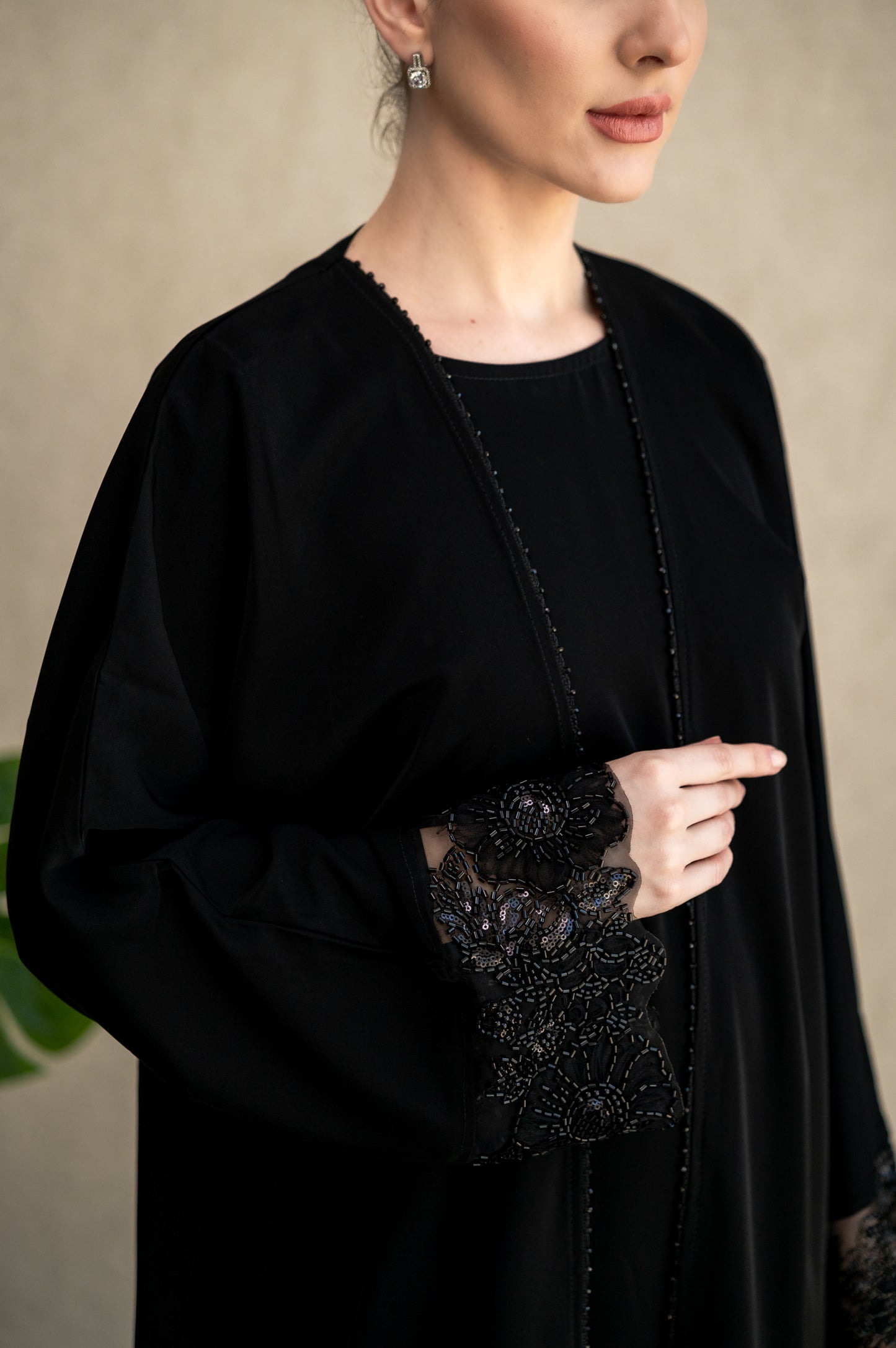 Midnight Studded Lace Abaya