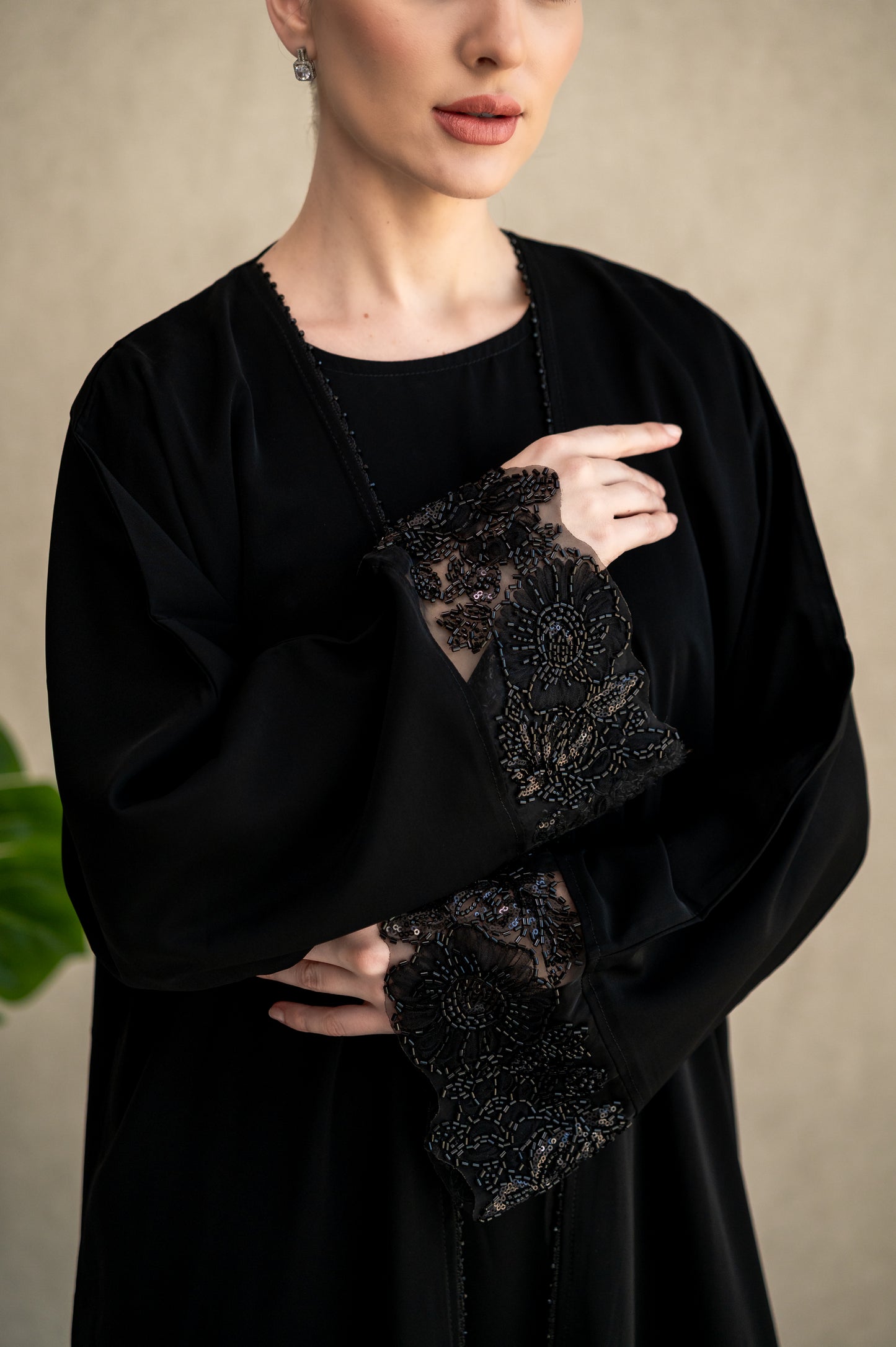 Midnight Studded Lace Abaya