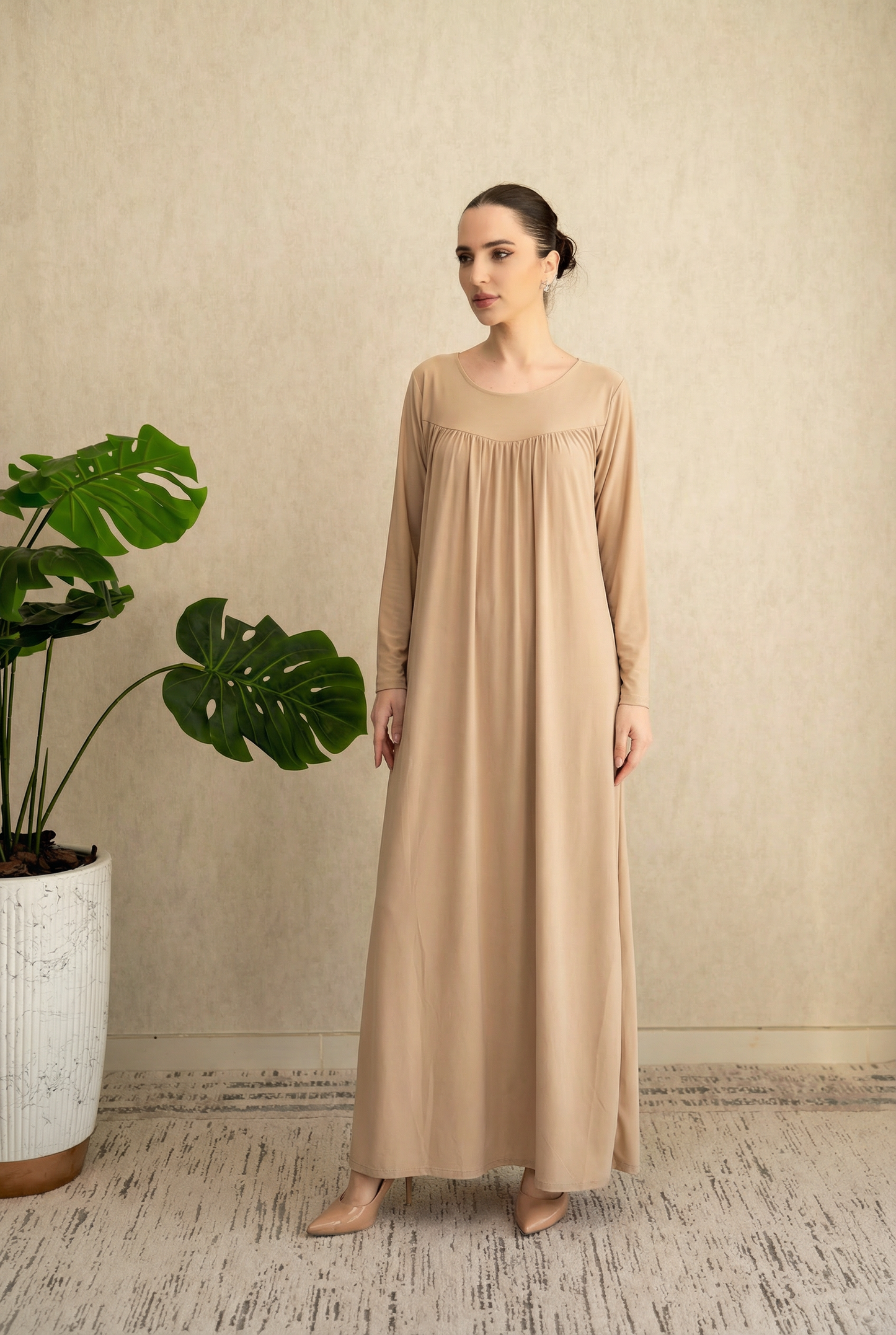 Premium Beige Jersey Maxi Dress- By Anorih Basics