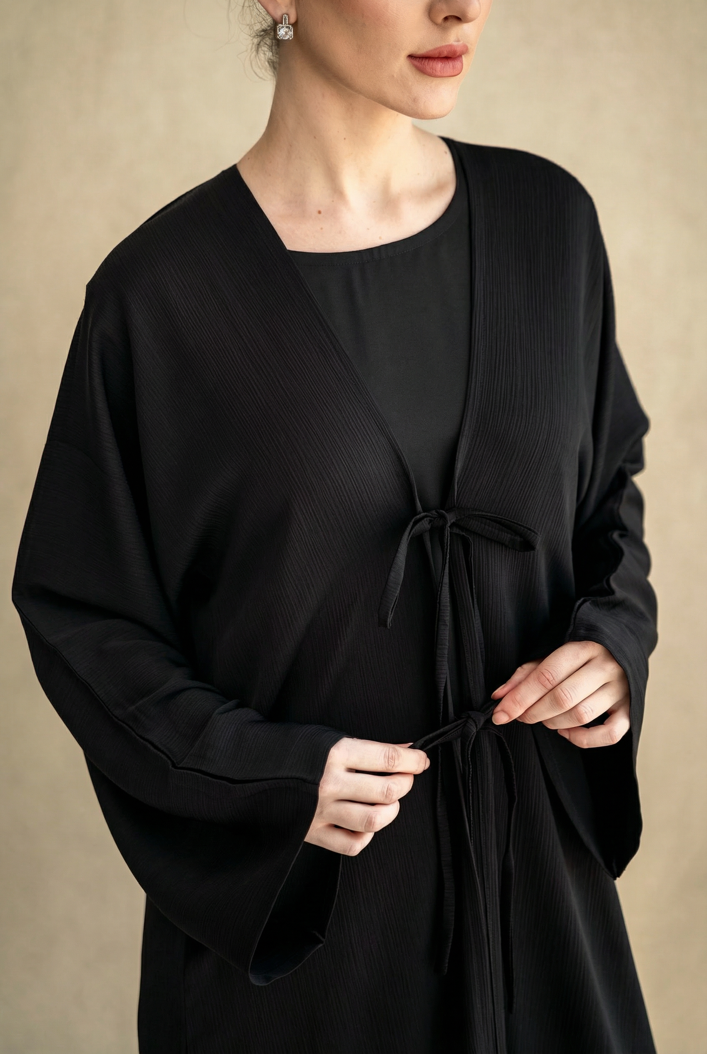 Bow-tie Cardigan abaya set - Black