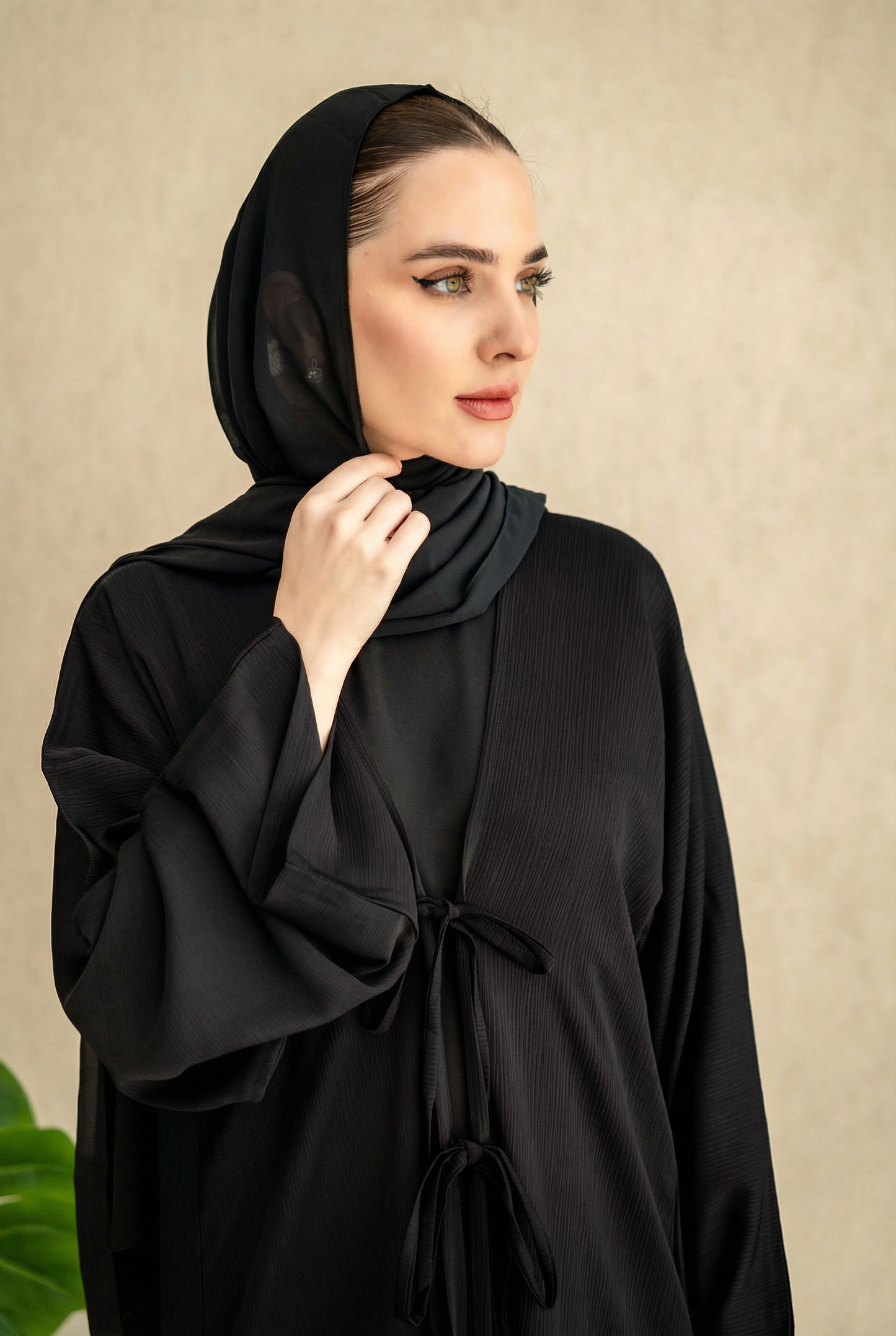 Bow-tie Cardigan abaya set - Black