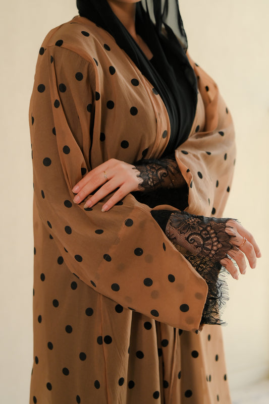 .Noir-Dot Lace Abaya Set