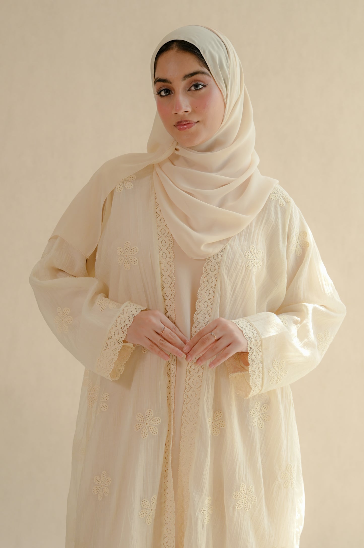 .                                           Floral crochet abaya set